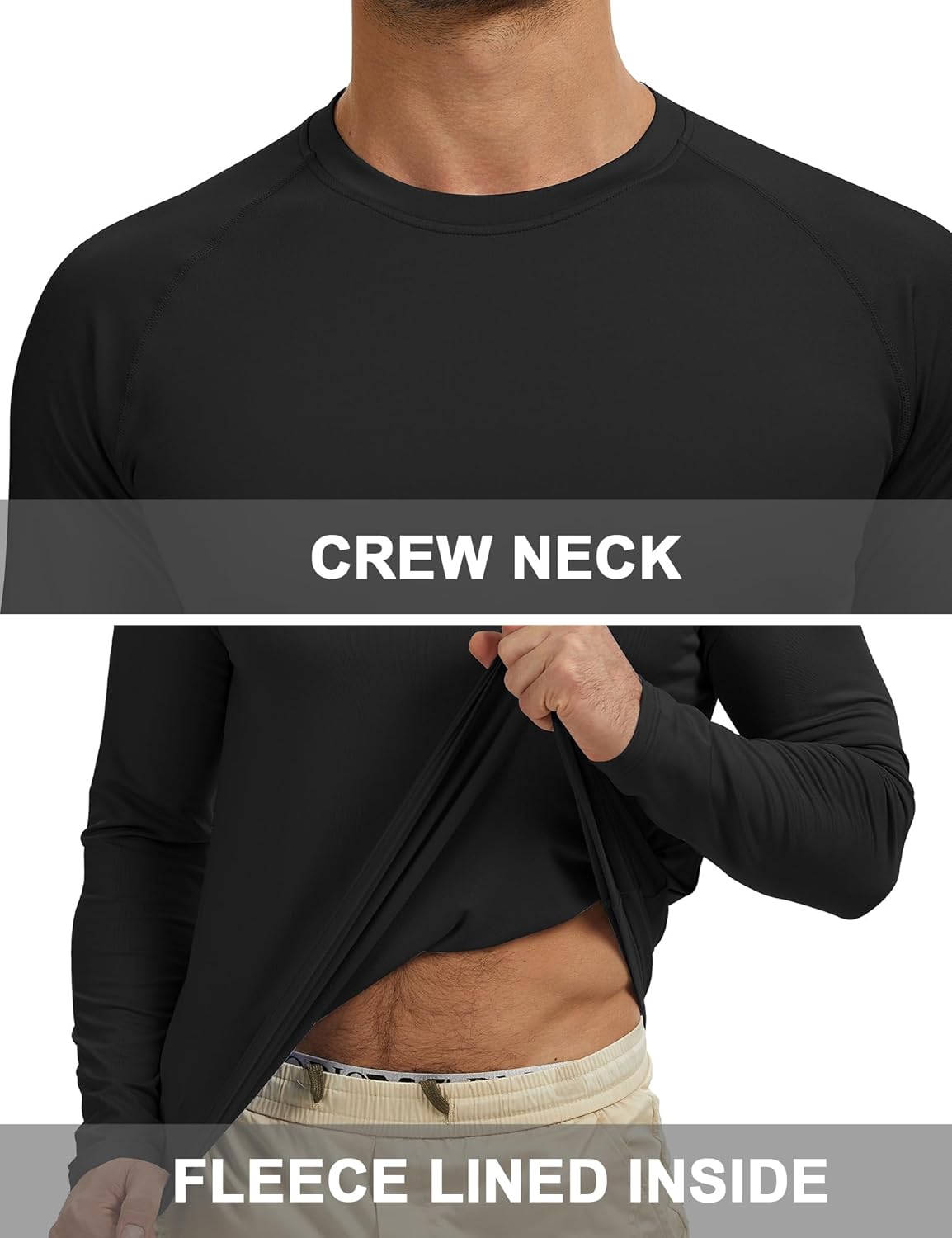 Men's Thermal Shirts Long Sleeve Fleece Lined Crew Neck Base Layer Athletic Workout Tops - Image 4