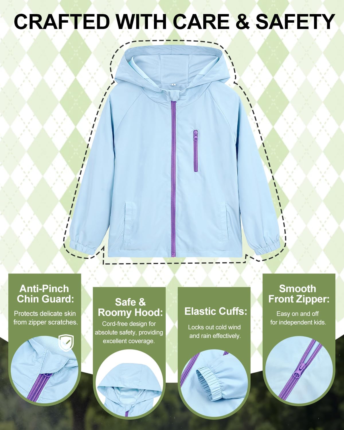Girls Rain Jacket Waterproof Packable Lightweight Outerwear with Hood