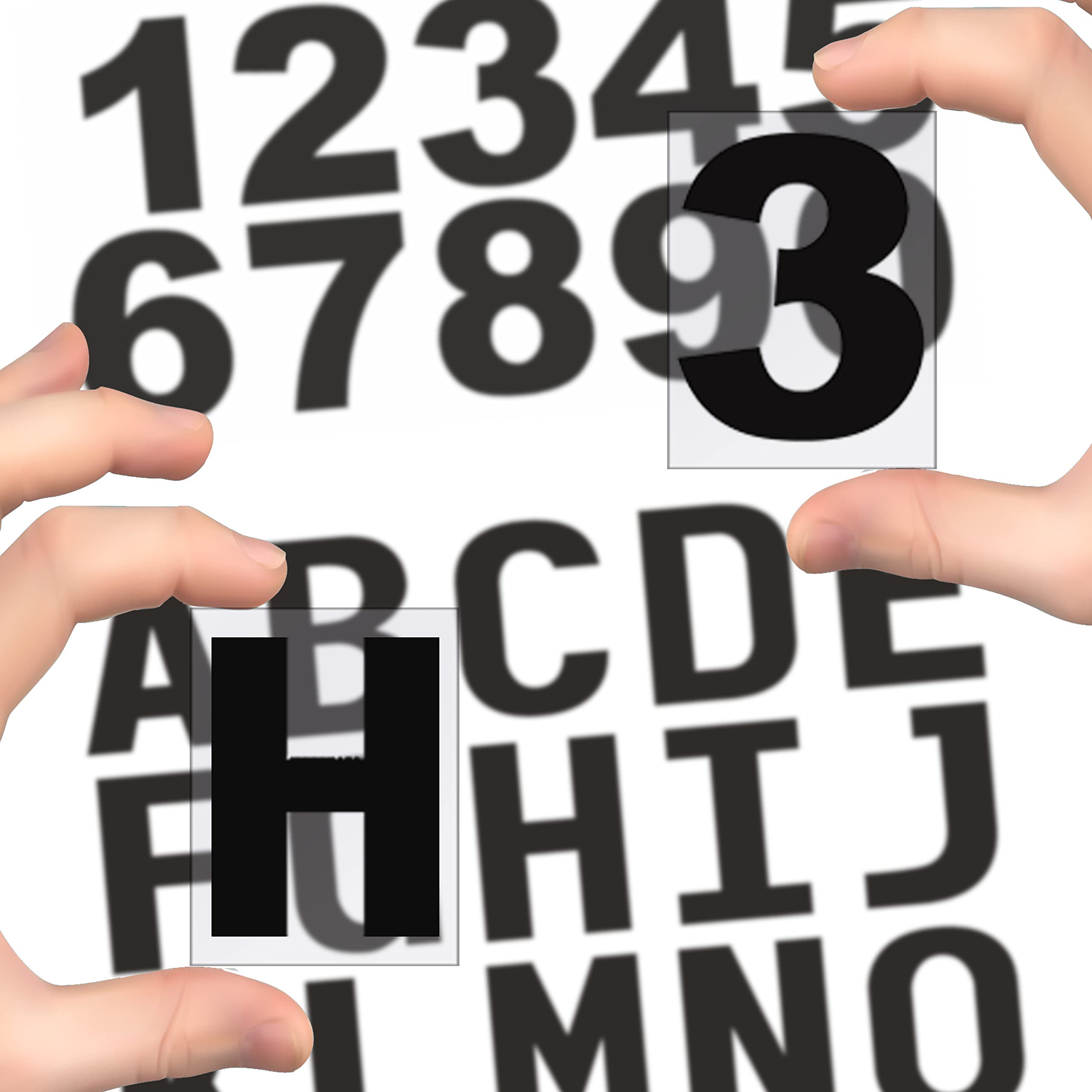 PG Creations 60 Pieces Alphabet Number Stickers, Large Size Labels, 6x7 cm, Transparent Vinyl, Black (Not Suitable for Vehicle Number Plate)
