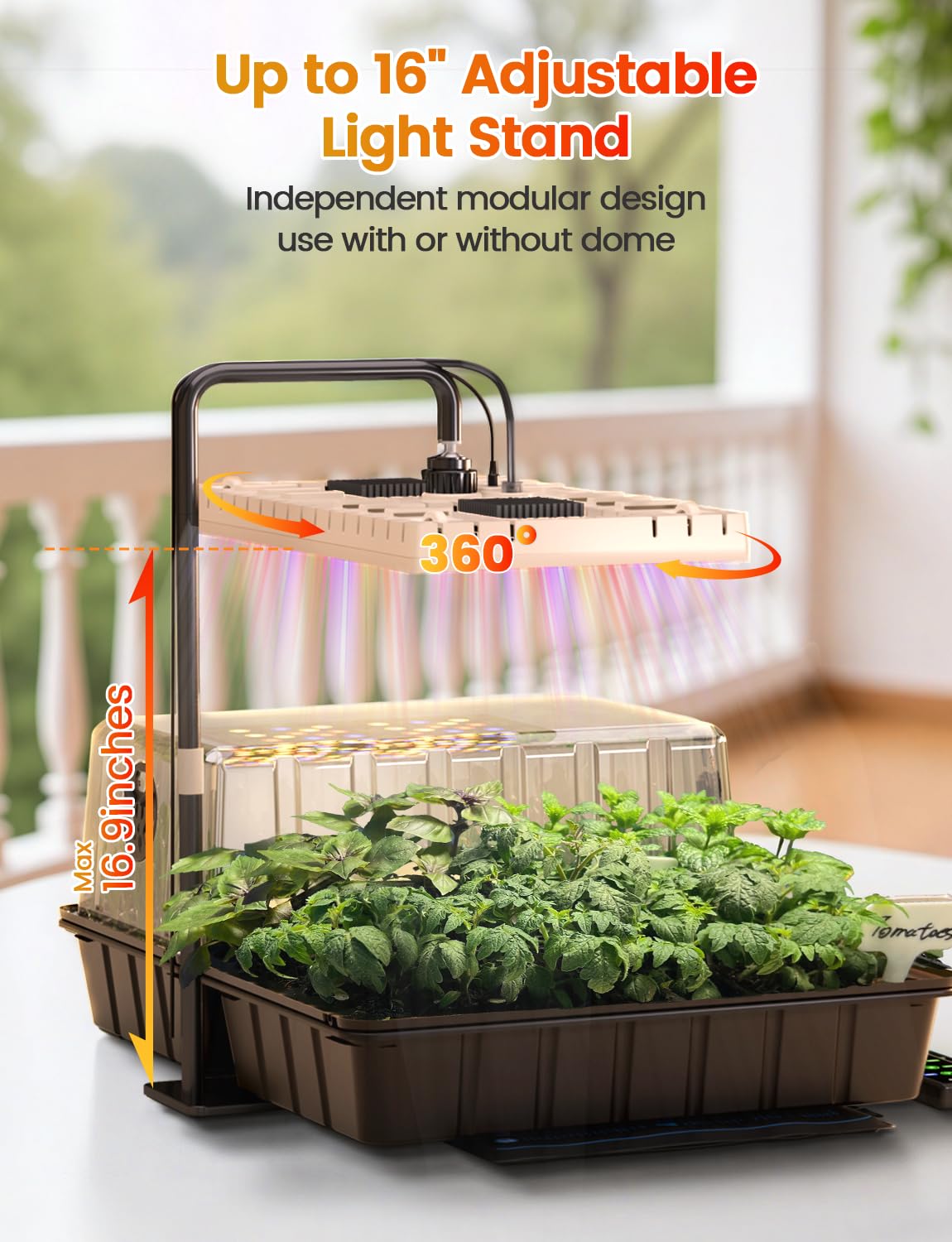 MetryGrow Bandeja de inicio de semillas de 80 celdas con luz de crecimiento de espectro completo de 48 W y alfombrilla de calefacción de 30 W, cúpula ajustable y soporte de luz, base impermeable, kit