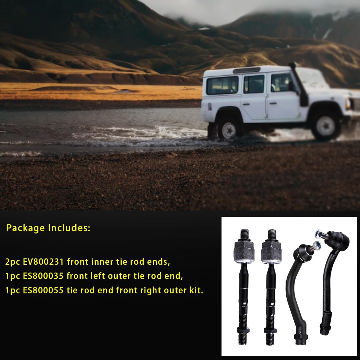 4pc Front Outer Inner Tie Rod End Kit ES800035 ES800055 EV800231 for Hyundai Santa Fe 2007 2008 2009 2010 2011 2012, for Kia Sorento 2011-2013, Steering Outer Tie Rods and Inner Tie Rod End