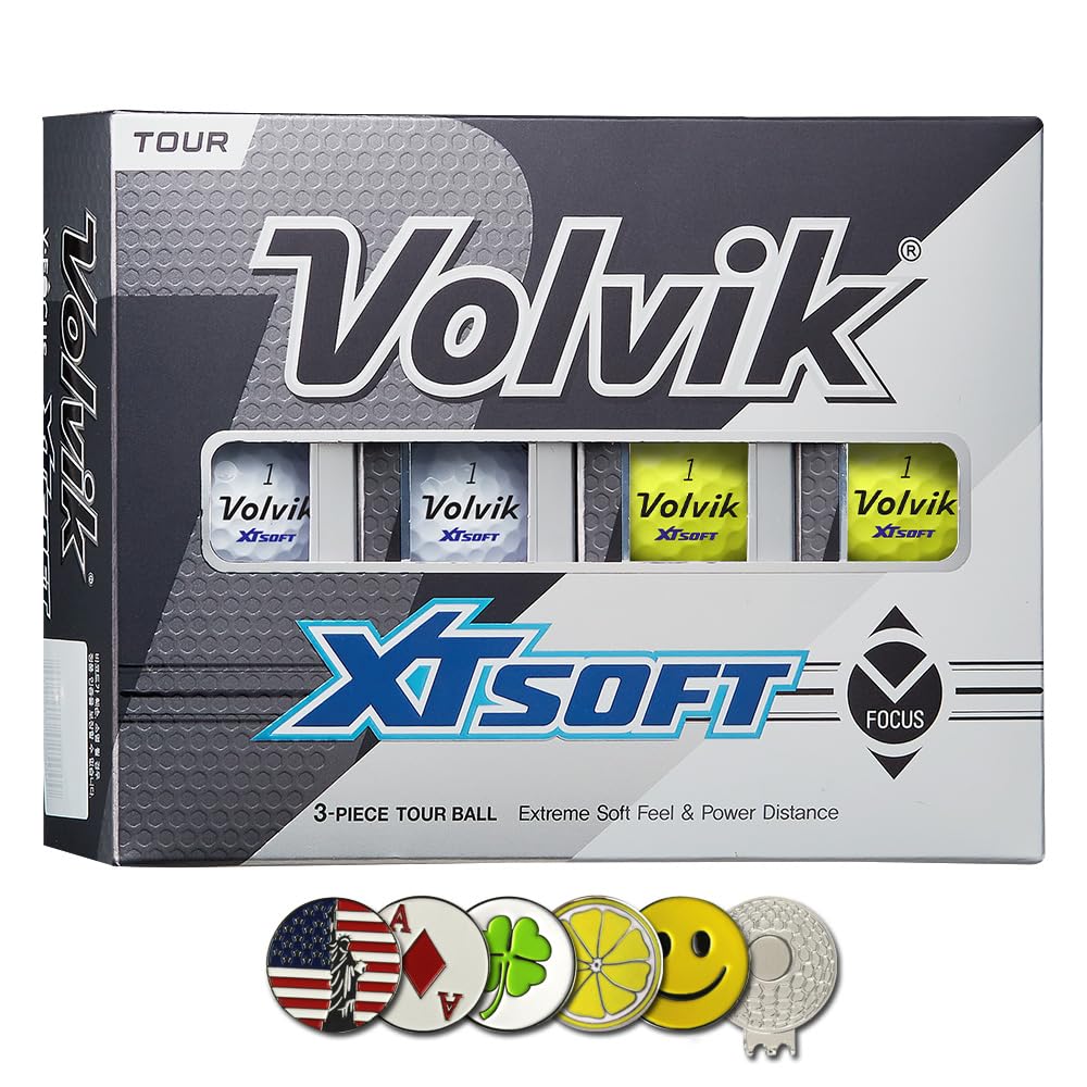New Volvik XT Soft Extreme Soft Feel and Power Distance, 3-teilige Konstruktion Urethan-Abdeckung Golfball 1 Dutzend (gemischt) mit 5 Ballmarker und 1 Magnet Hut Clip