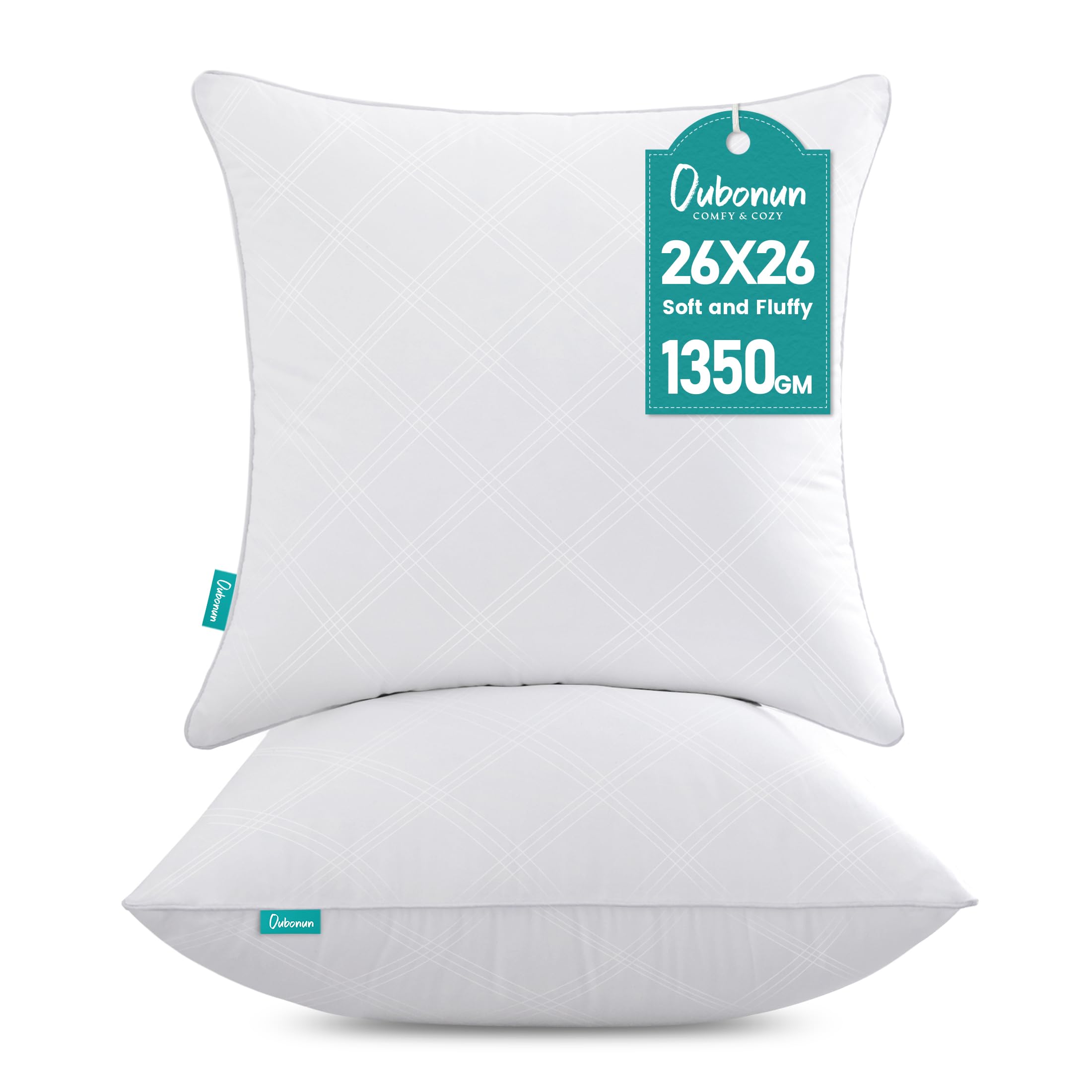 Oubonun Cushion Inserts 65cm x 65cm (26" x 26" Inch) 2 Pack Hollowfibre Fill Cushion Pads Full and Supportive Zip Adjustable Filling Machine Washable for Sofa Bed Chair White Decorative Cushions