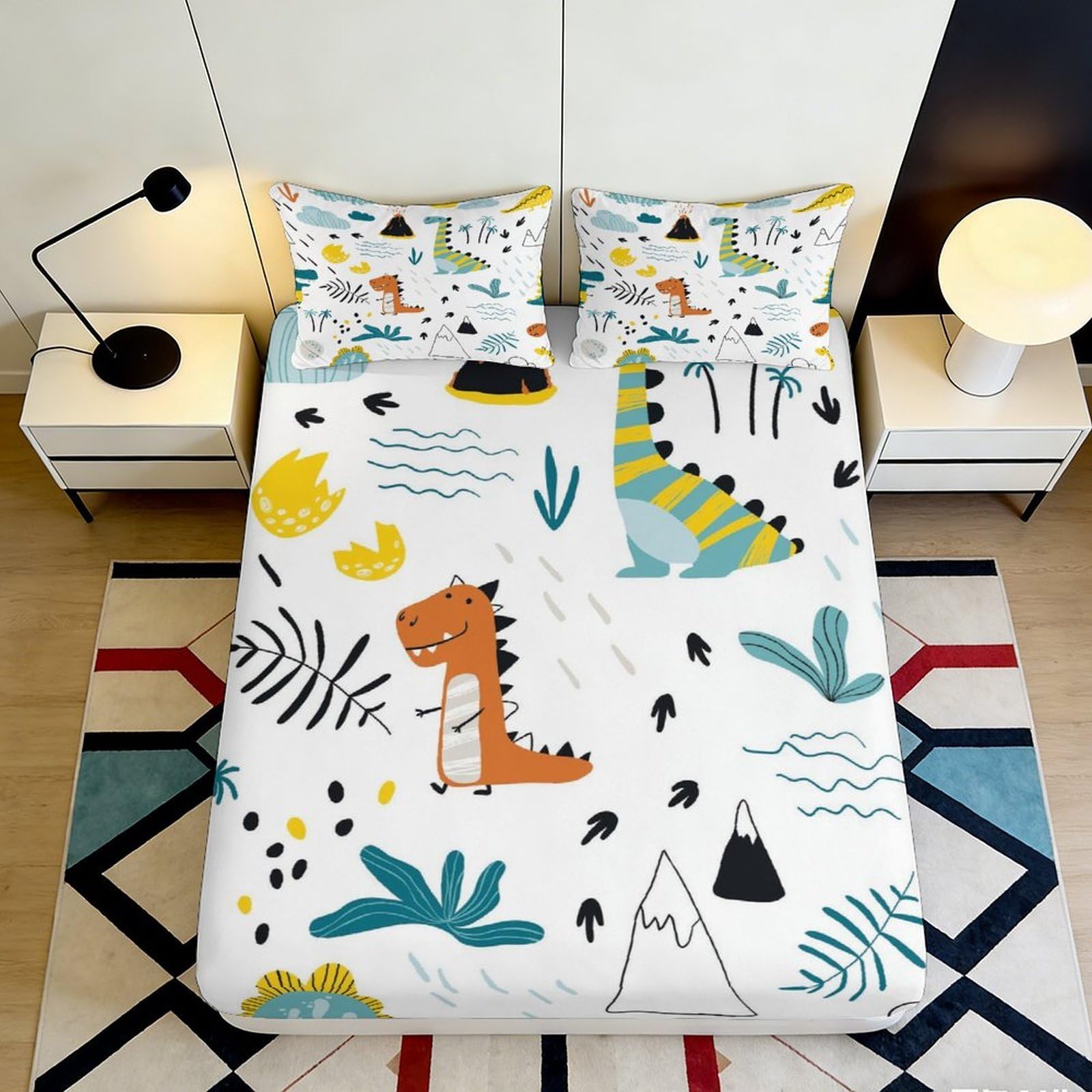 Jqzkxnhpbr Style-2 3D Printed Cartoon Dinosaur Fitted Sheet Microfiber Soft Breathable Jungle Leaf Mattress Cover For Bedroom Kids Guest Room Decor 90X200x25cm