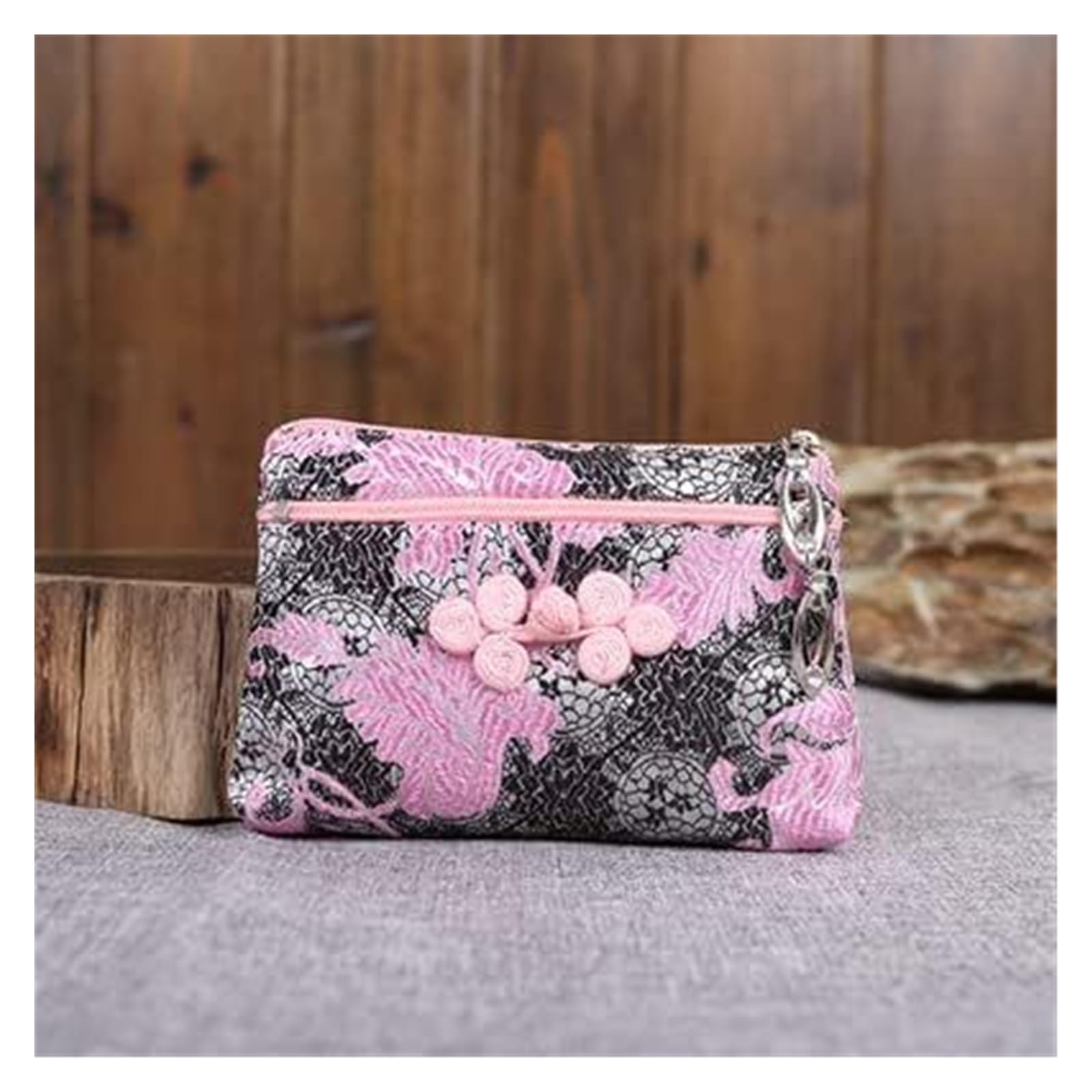 Lot de 2 pochettes en soie brocart avec fermeture éclair pour bracelets, colliers, sacs d'emballage de voyage (gris, motif aléatoire)