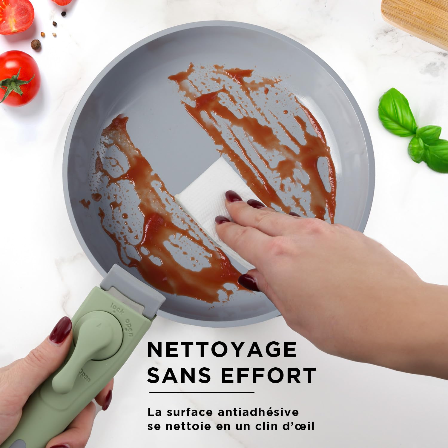 KASANOVA Batterie de cuisine 9 pièces Eaziclip, Set de casseroles induction avec revêtement céramique et poignées amovibles pour utilisation au four, Batterie antiadhésive avec couvercles (Vert)