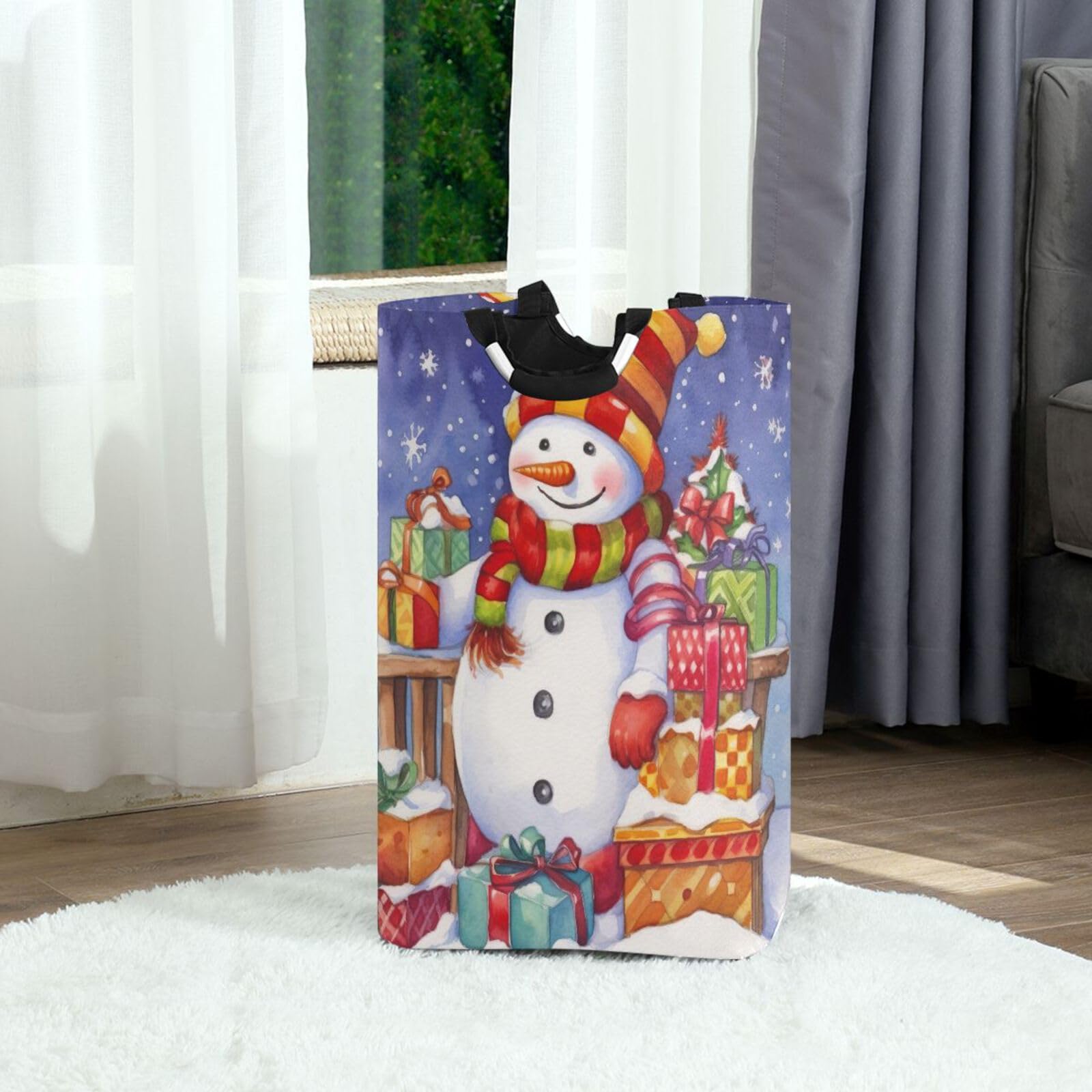 Jihqo Laundry Hamper Basket Christmas Snowman Collapsible Nursery Storage Bin Waterproof Clothing Baskets for Home Bedroom Bathroom Washing Room