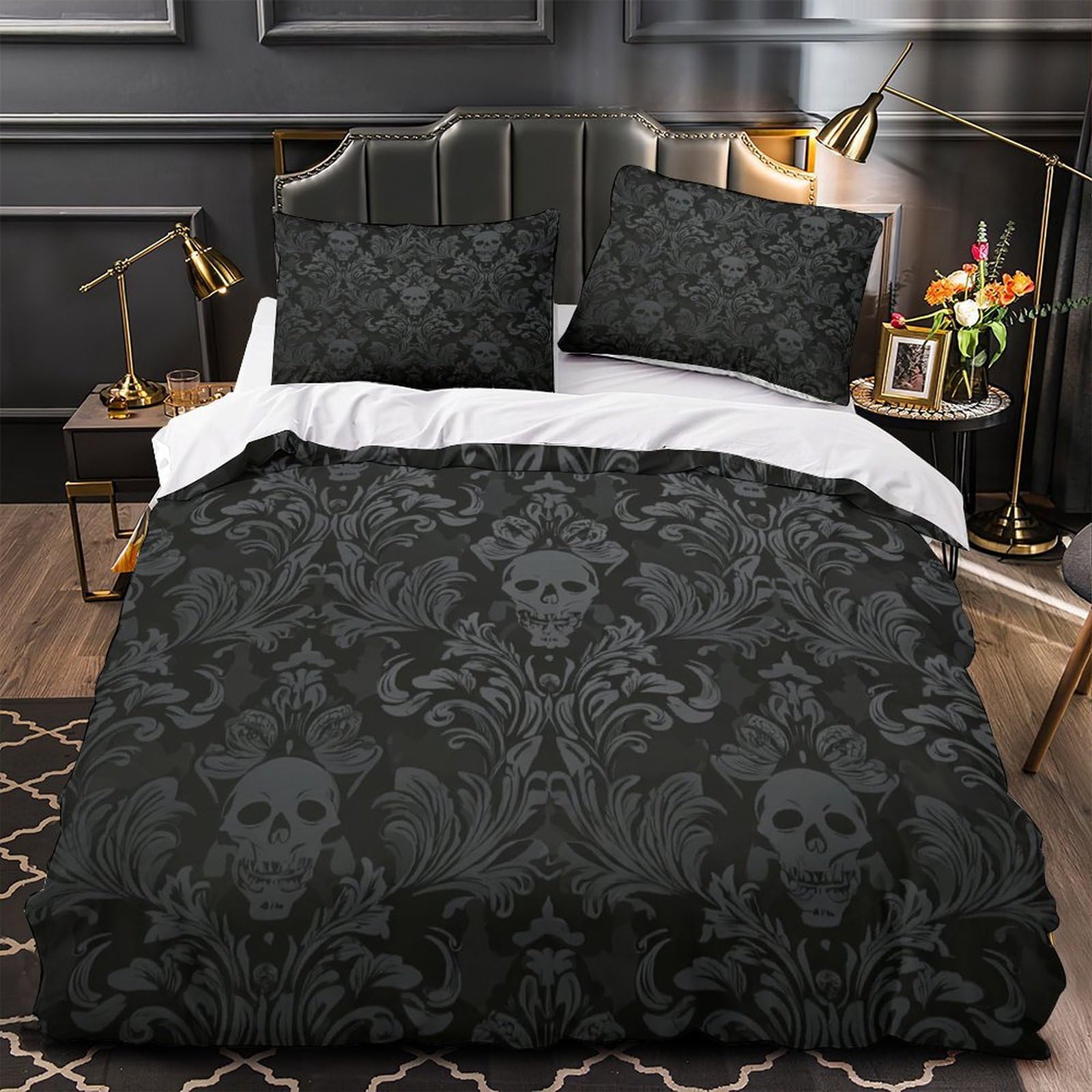 Housse de couette crâne hypoallergénique parure de lit microfibre anti-plis lit simple 3D