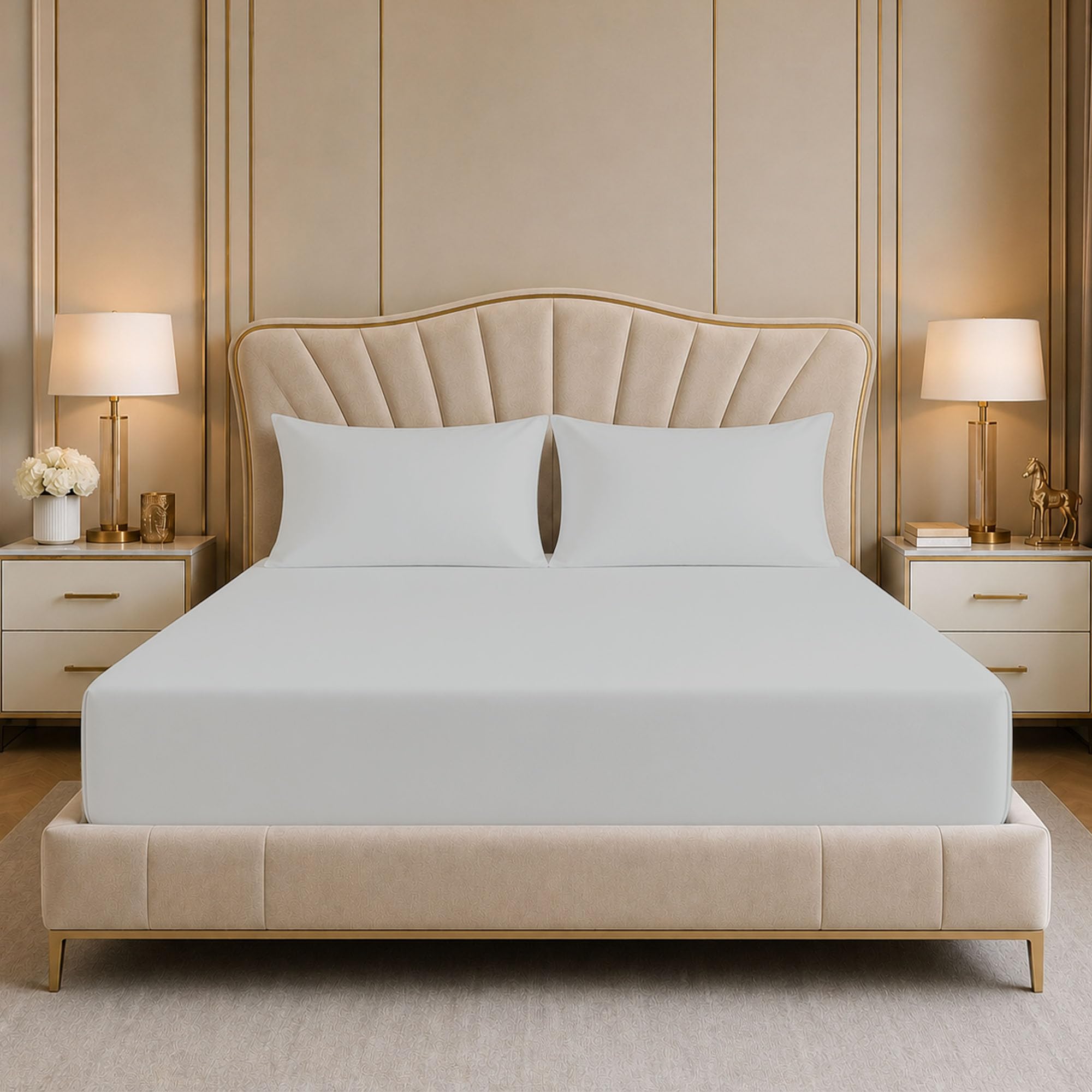 Reliancebedding Silver 3Pcs Double Fitted Sheet Set, 400Tc Egyptian Cotton, 35Cm Depth