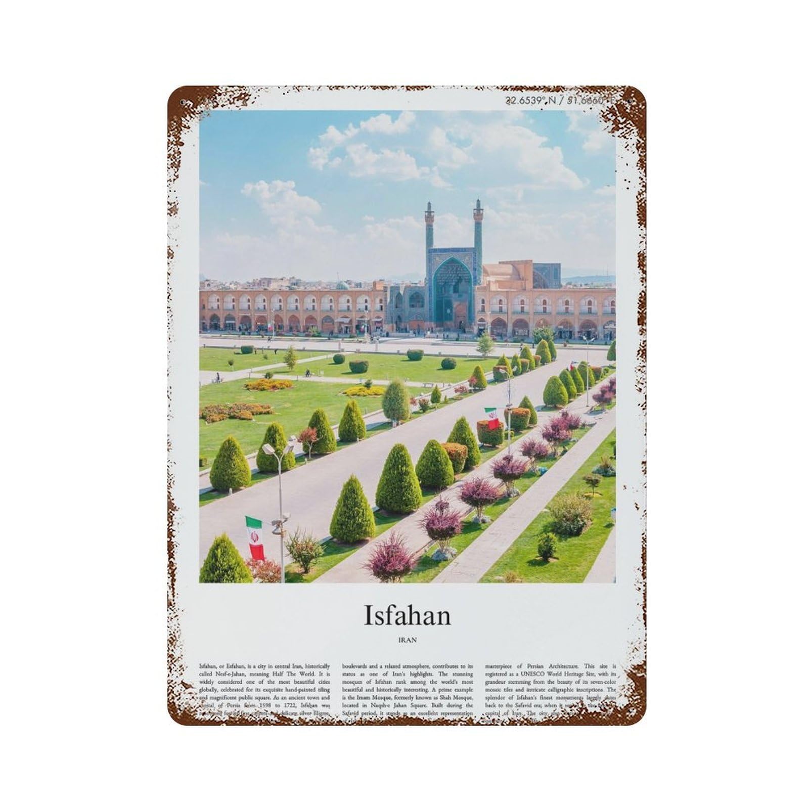 xiaoxiaoshen Isfahan Iran City Scenery Wall Decor Art Metal Tin Poster Modern Home Decor Art Home Bar Shop Decorations Vintage Sign 40x30cm