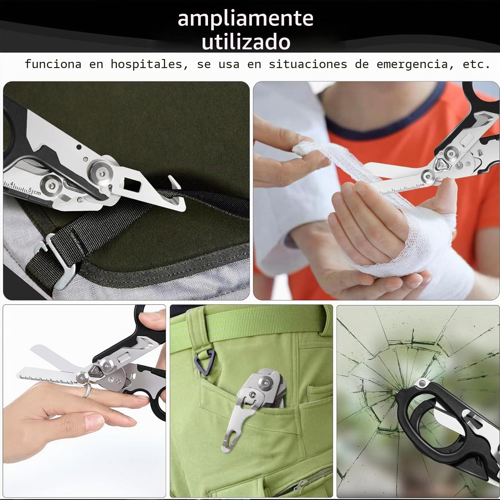 Tijeras de rescate multiherramienta con 6 prácticas funciones, pinzas plegables de acero inoxidable, tijeras de emergencia Raptor Response, tijeras de rescate con funda, herramientas de rescate