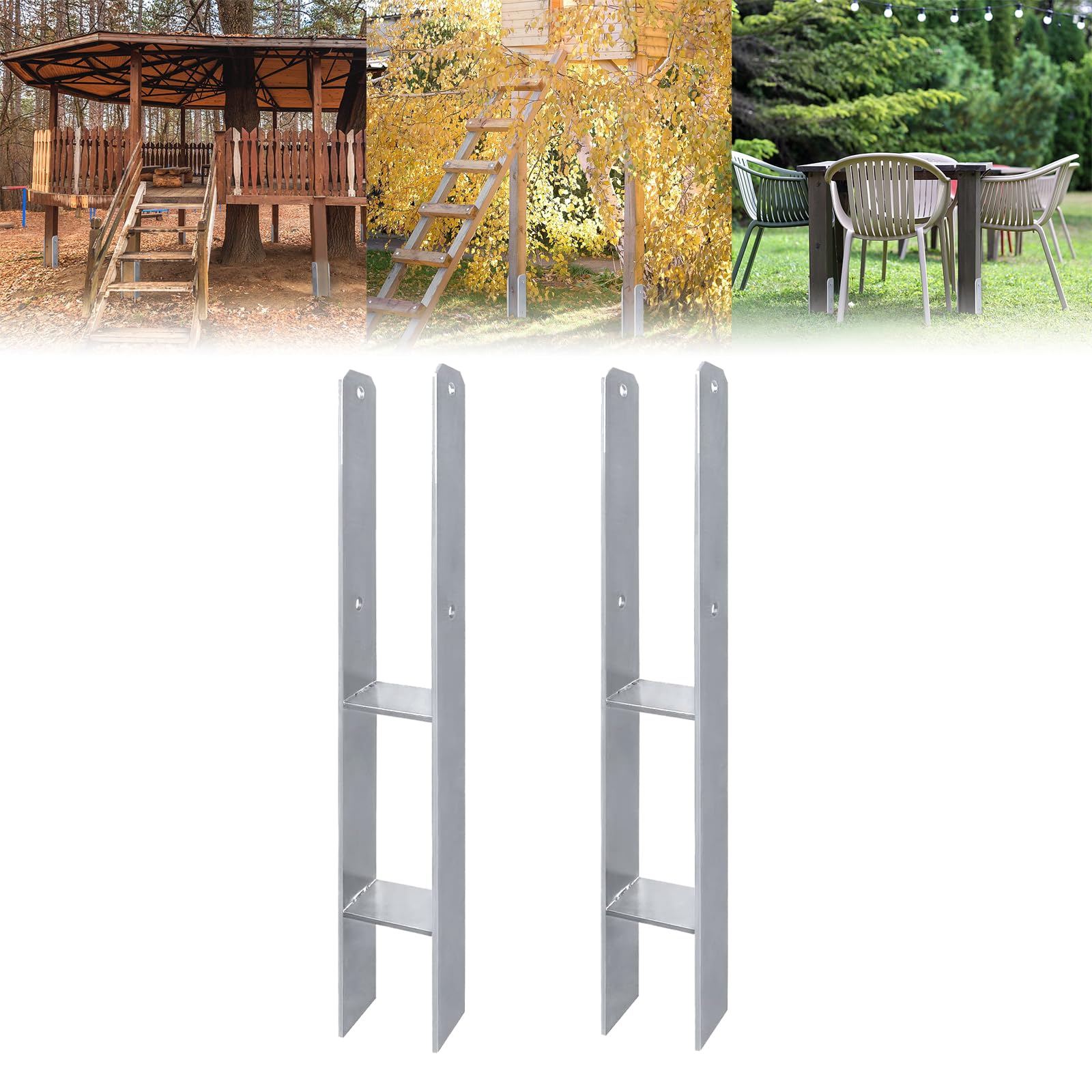 ACXIN 2 Stück H-Pfostenträger H-Anker Pfostenanker Set in Rostfreier Stahl mit Beschichtung, für feste Installationen im Freien, 91x600mm, 5mm Materialstärke