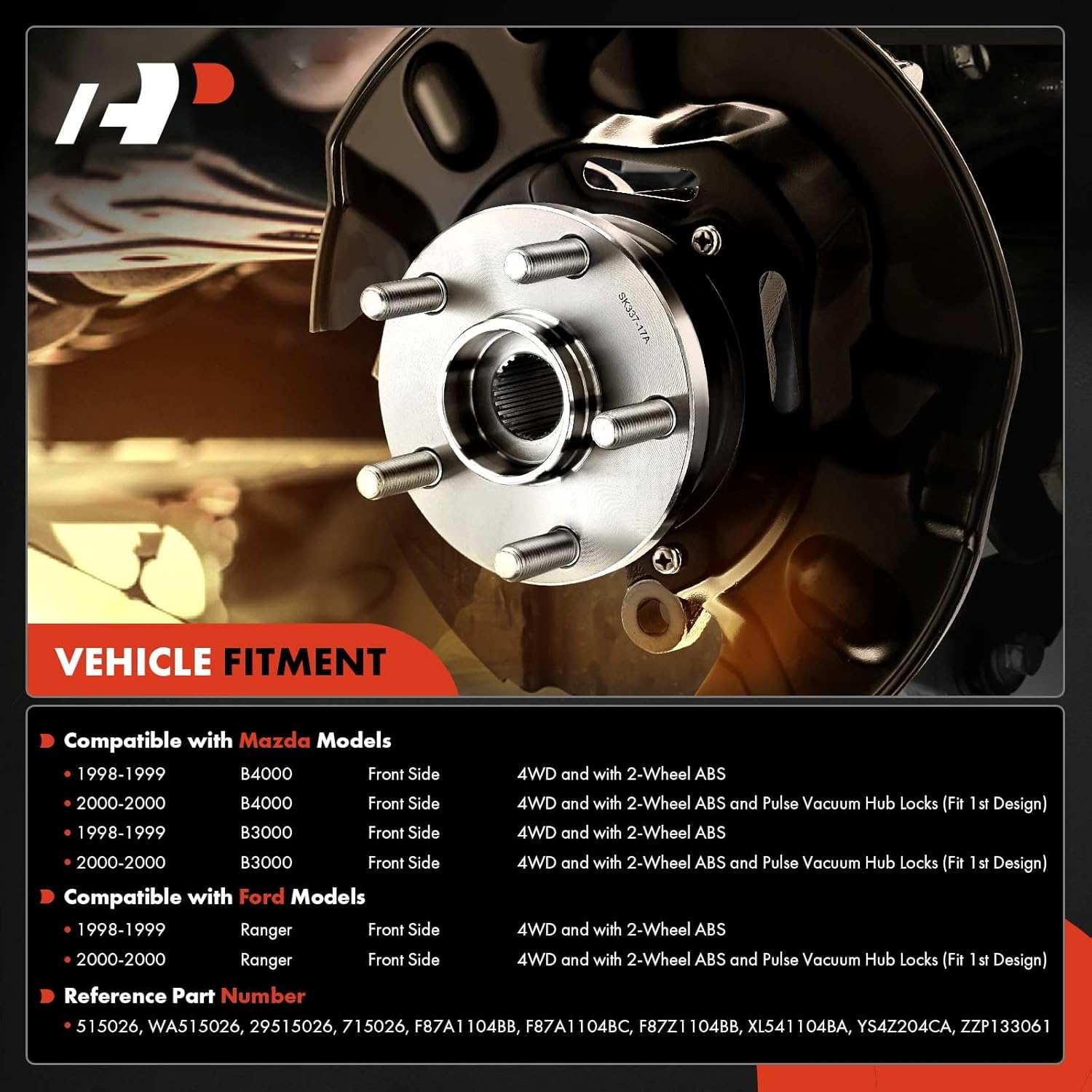 A-Premium Front Wheel Bearing and Hub Assembly with 5-Lug Compatible with Ford Ranger 1998-2000 & Mazda B3000 1998-2000, B4000 1998-2000, 4WD & 2-Wheel ABS Only