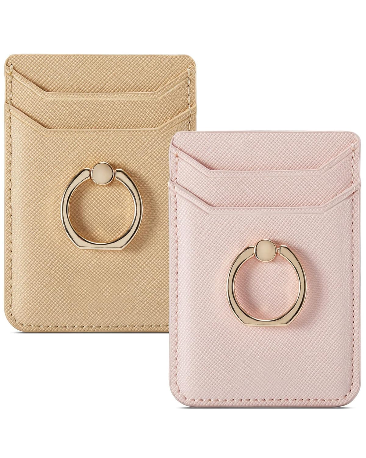 BIAJIYA Phone Card Holder RFID Leather Wallet Credit Adhesive Cell Case Stick-on Card Holder for Women and Men Back of Phone for Most of Smartphones