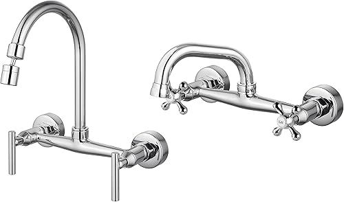 Miniatura 1 de Airuida Grifo de fregadero de cocina de montaje en pared cromado de 8 pulgadas, centro de doble mango, montaje en pared, grifo de fregadero de