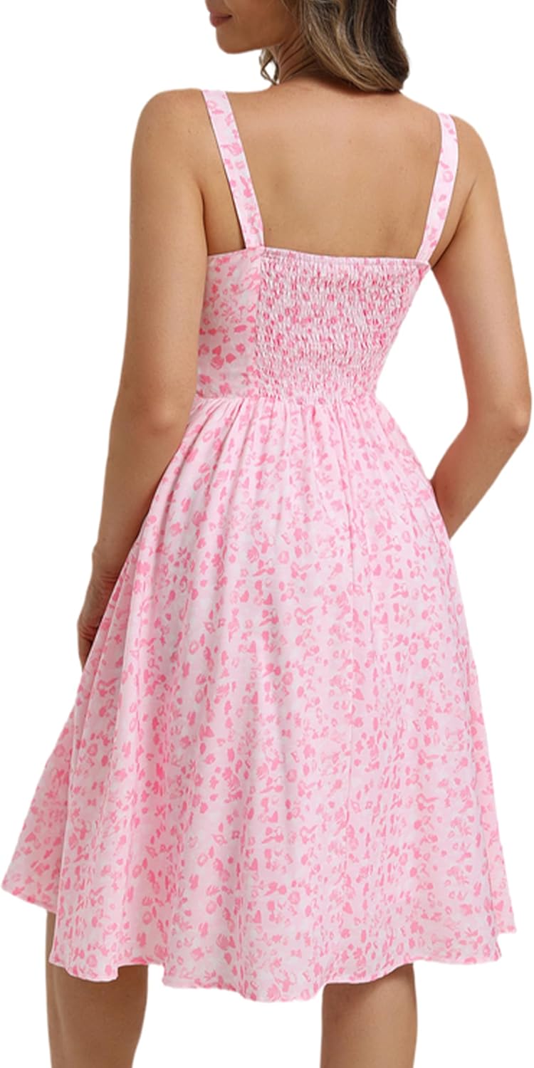 Belle Poque 2026 Summer Floral Dress for Women Midi A Line Sundress Cute Milkmaid Dress with Pockets