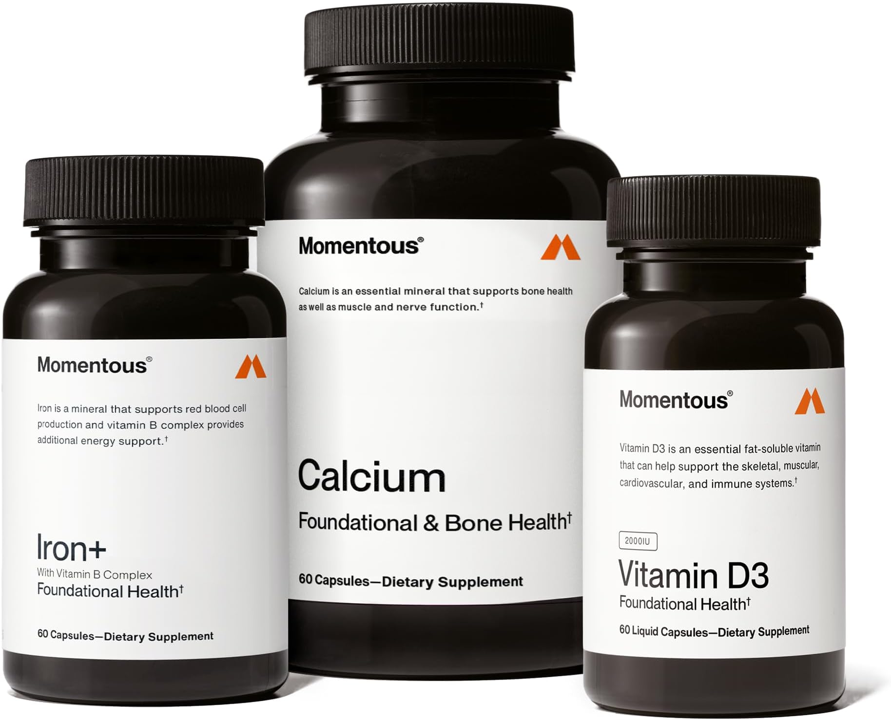 The Women's Three Bundle - Iron+, Calcium, & Vitamin D3 (2,000 IU) - 3 Critical Nutrients for All Women in 1 Daily Supplement System - NSF Certified for Sport - Gluten-Free - 60 Servings