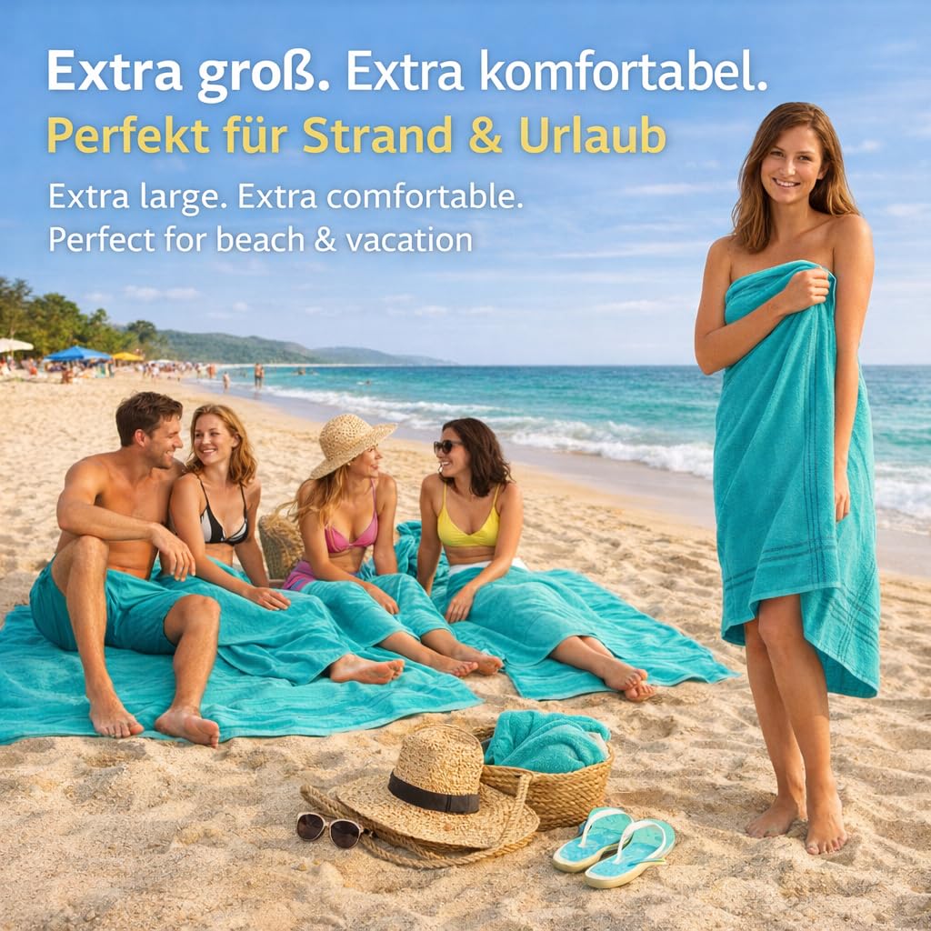 Betz Premium XXL Asciugamano - telo mare grande - asciugamano sauna in 100% cotone - telo mare - 90x180 cm LINES (turchese)
