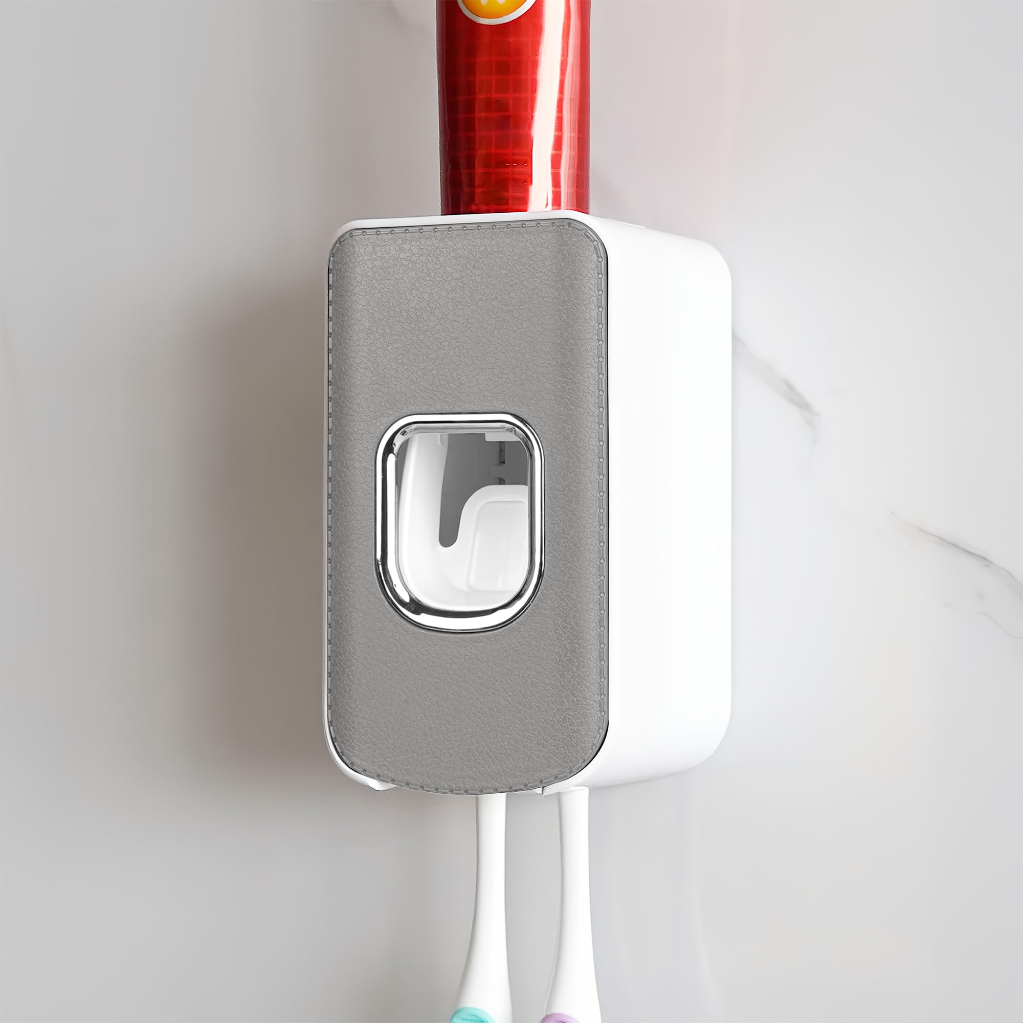Luwoo Grey 2 Slot Toothbrush Holder And Toothpaste Dispenser Wall Mounted, Automatic Toothpaste Squeezer, 2 In 1 Tooth Brush Toothpaste Organizer For Shower (Grey)