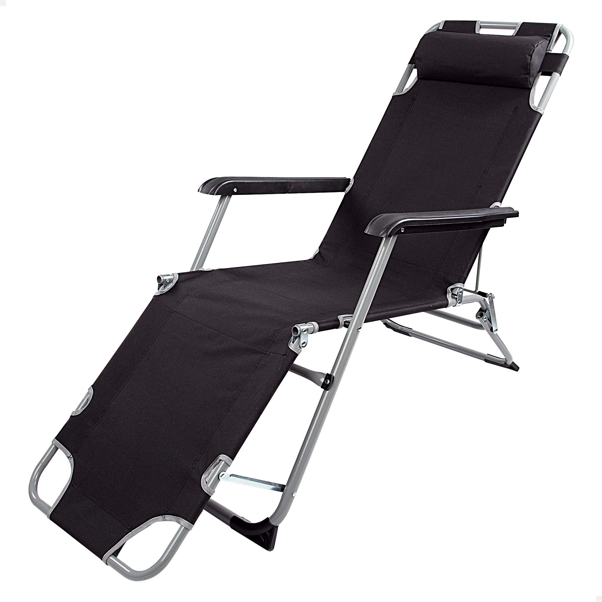 AKTIVE Tumbona Plegable y reclinable Negra, 2 Posiciones, Antivuelco, Material: acero y textileno, Medidas: 178x60x89cm, Peso máx. soportado 110Kg, Tumbonas Plegables para Playa y (62297)