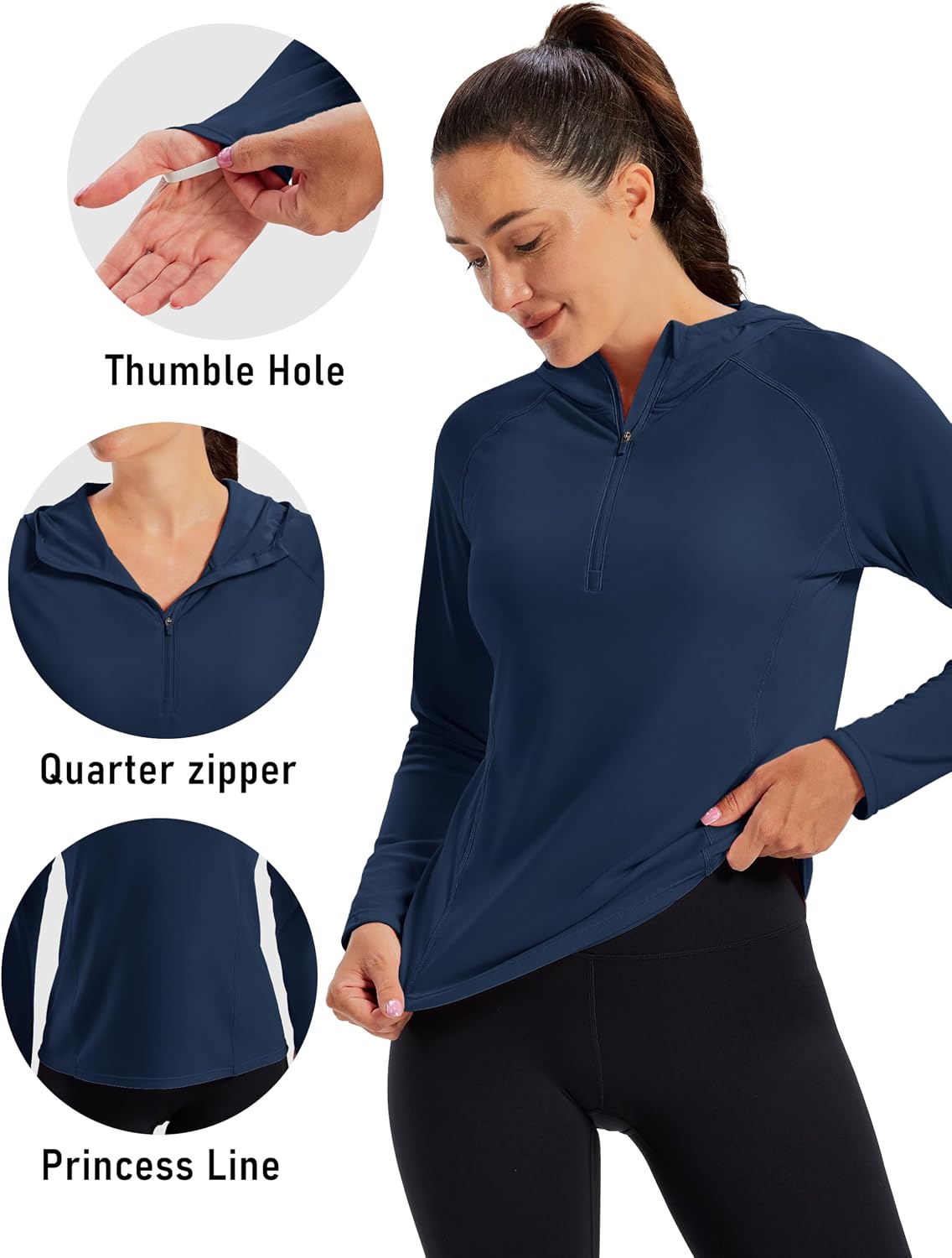 MAGCOMSEN Womens UPF 50+ Sun Protection Hoodie Shirt Quarter Zip Long Sleeve Hiking Fishing Quick Dry Tops
