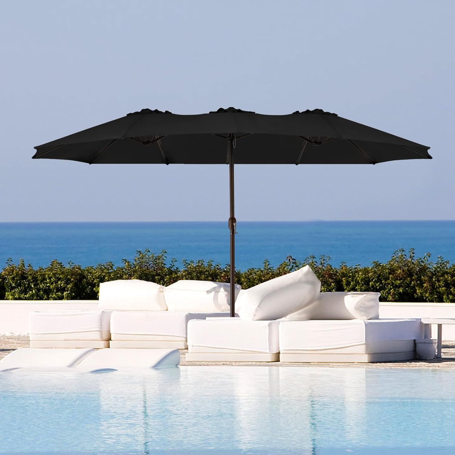 JEAREY 15FT Patio Umbrella Outdoor Market Extra Large Umbrella Double-Sided Umbrella with Crank Handle for Garden, Deck, Backyard and Poolside