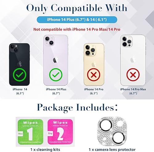Miniatura 2 de Goton Compatible con iPhone 14 Plus  14 protector de lente de cámara, cubierta de metal brillante con purpurina, accesorios de protección de