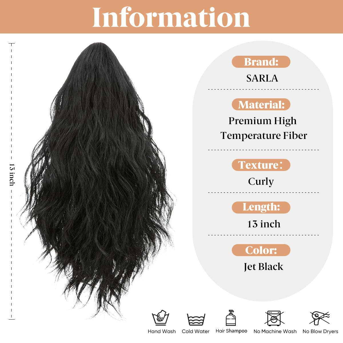 SARLA Claw Clip in Short Ponytail Extension 13 Inch Fluffy Synthetic Curly Wavy Pony Tail Hairpiece for Women Jet Black - Image 2