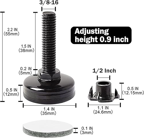 Miniatura 3 de Niveladores de muebles, patas niveladoras ajustables de muebles, niveladores de patas de mesa, niveladores de patas de rosca de 38 a 16 pulgadas,