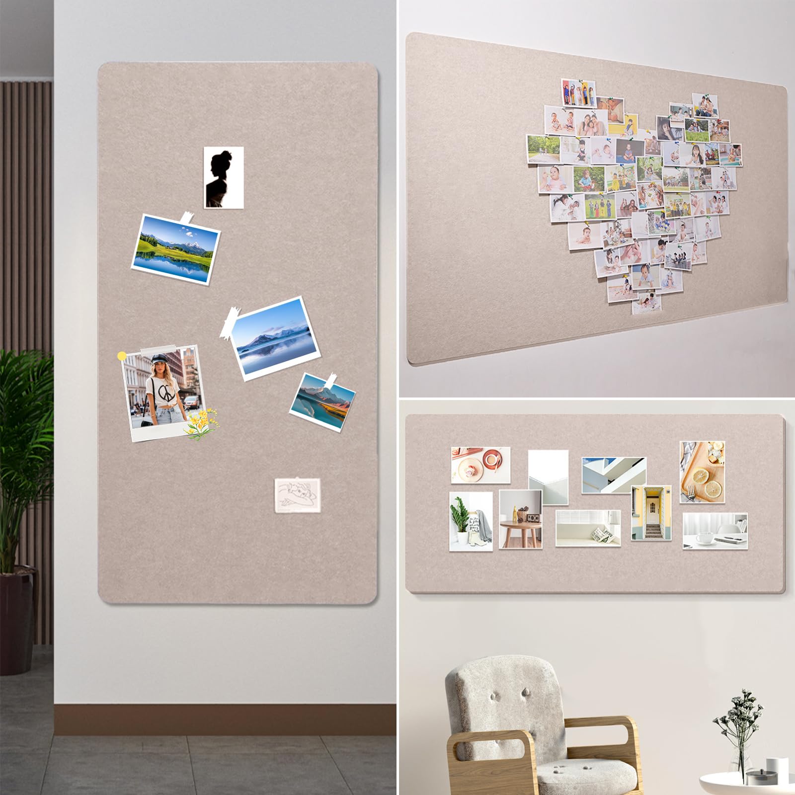 ANLIOTE Lot de 6 Tableau d'affichage en liège Feutre Mural avec 60 Punaises, 30 x 30 cm Panneaux Carrés Muraux | Maison, Bureau, École – Décoration Murale, Affichage Photos, Pense-Bête (Beige