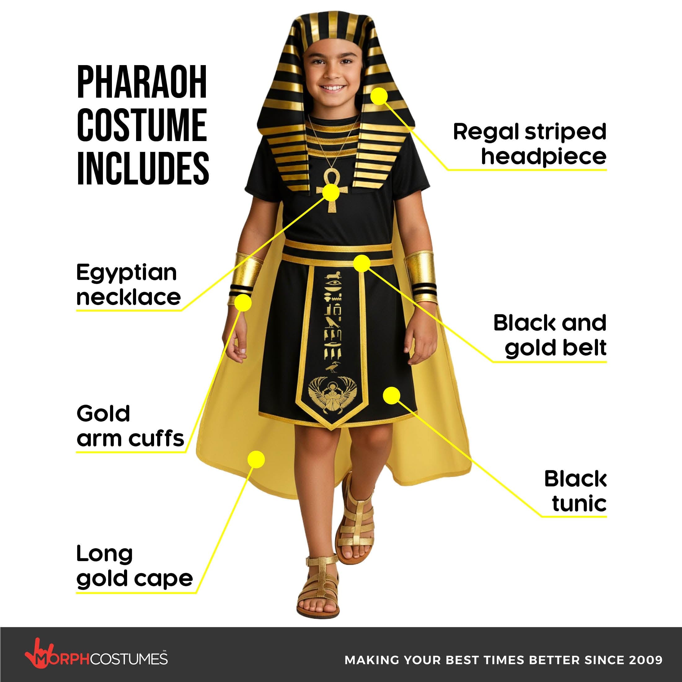 Morph Egyptian Costume Kids, Pharaoh Costume Kids, Egyptian Costumes for Boys World Book Day Costumes For Boys 7-9 Years - Image 2