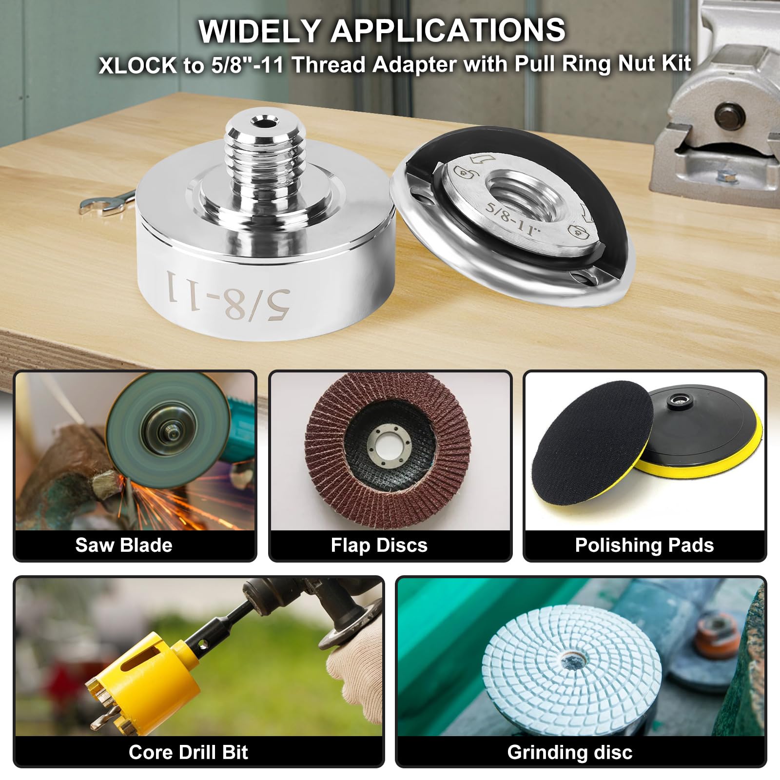 3Pcs X-Lock Adapter, Grinder Adapter Kit on M14 and 5/8 Inch Thread - Image 4