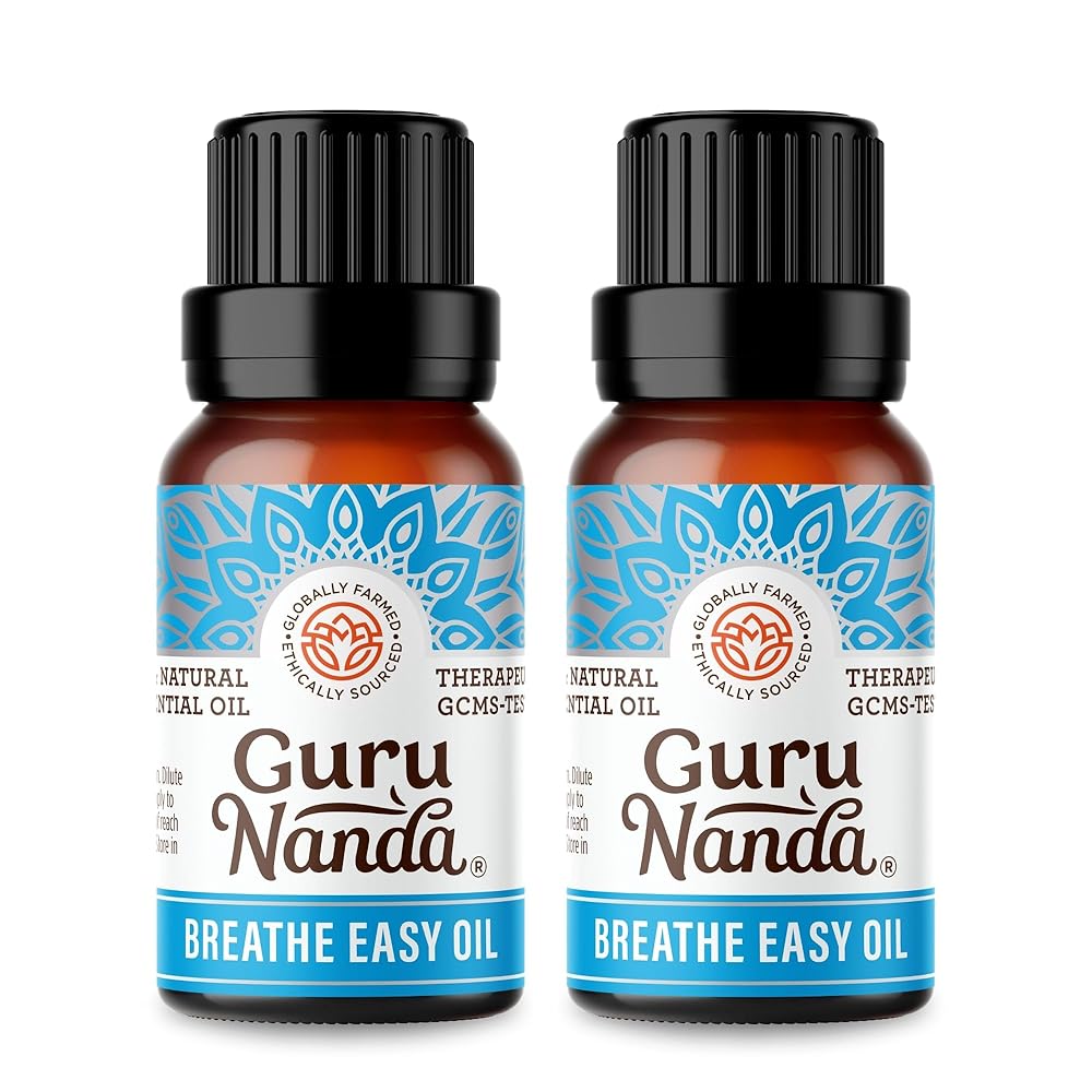 GuruNanda Breathe Easy Essential Oil, Blend of 100% Natural & Pure Essential Oils, Aromatherapy Blend for Helps in Promoting Nasal Breathing (2X0.5 Fl Oz)