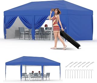 10x20 Pop Up Canopy, PeakPursuit Party Tent Outdoor Canopy with 6 Removable Sidewalls,Easy Set-up Commercial Party Tent Waterproof for Wedding,Outdoor Pergola for Backyard (Blue)