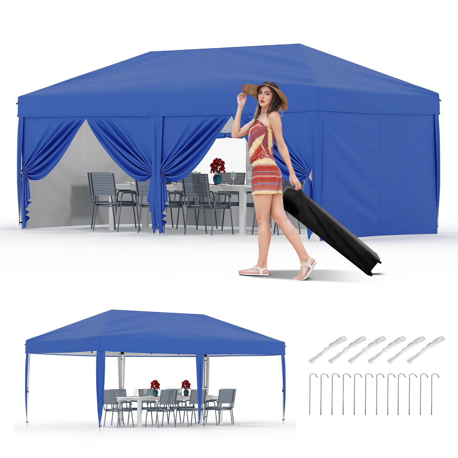 Canopy Tent 10 X 20 Blue Pop-up Instant Sun Shelter With