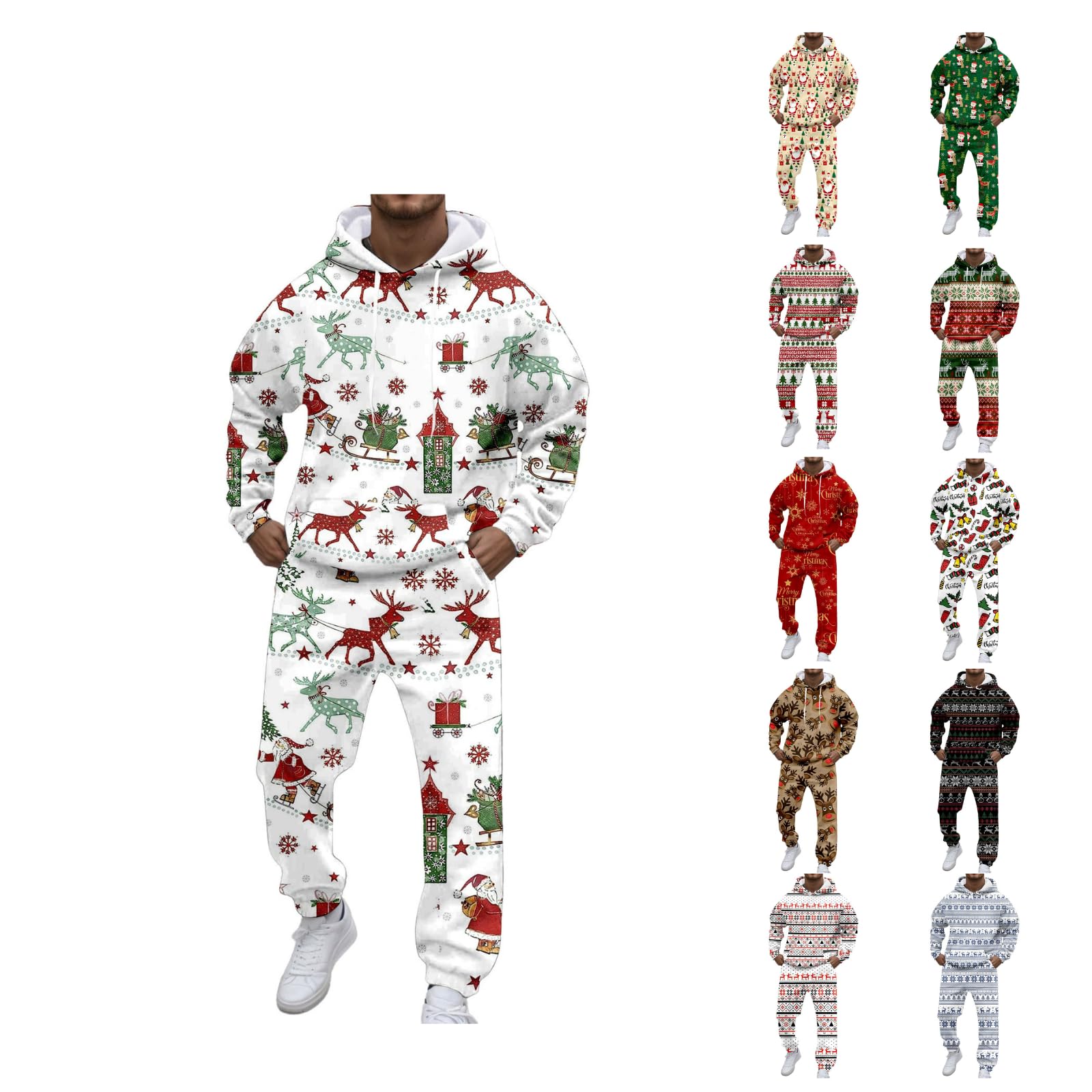 Generisch Chándal de Navidad para hombre, sudadera con capucha y pantalones de chándal de 2 piezas, traje de Navidad, traje de chándal divertido para Navidad, sudadera con capucha, traje deportivo de