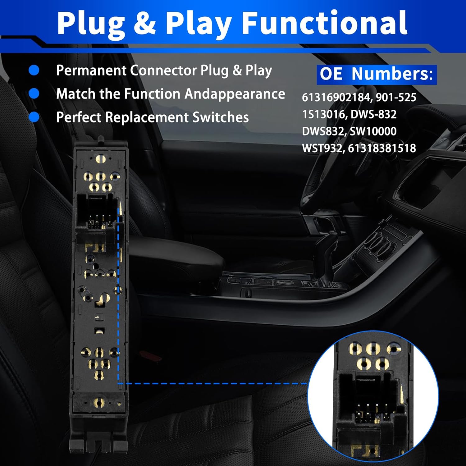 Upgraded 61316902184 Master Power Window Switch Front Left Driver Side for:-BMW 320i 323i 325i 325xi 328i 330i 330xi Window Control Switch, 901-525 1S13016 (1PC)