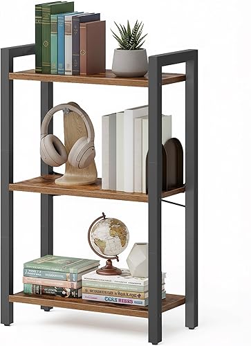 VASAGLE Estantería de 3 niveles, estantería con marco de acero, estante para libros para sala de estar, oficina en casa, estudio, 9.4 x 15.7 x 30.1