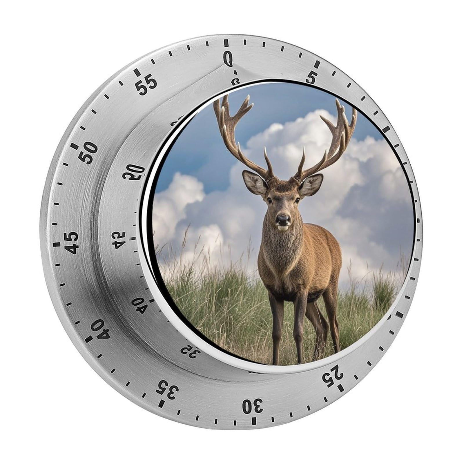 Elk Timer with Loud Alarm Precision 60 Minute Wind Up Timer Portable Manual Countdown Timers Exquisite Stainless Magnetic Kitchen Timers for Cooking Chef Clock