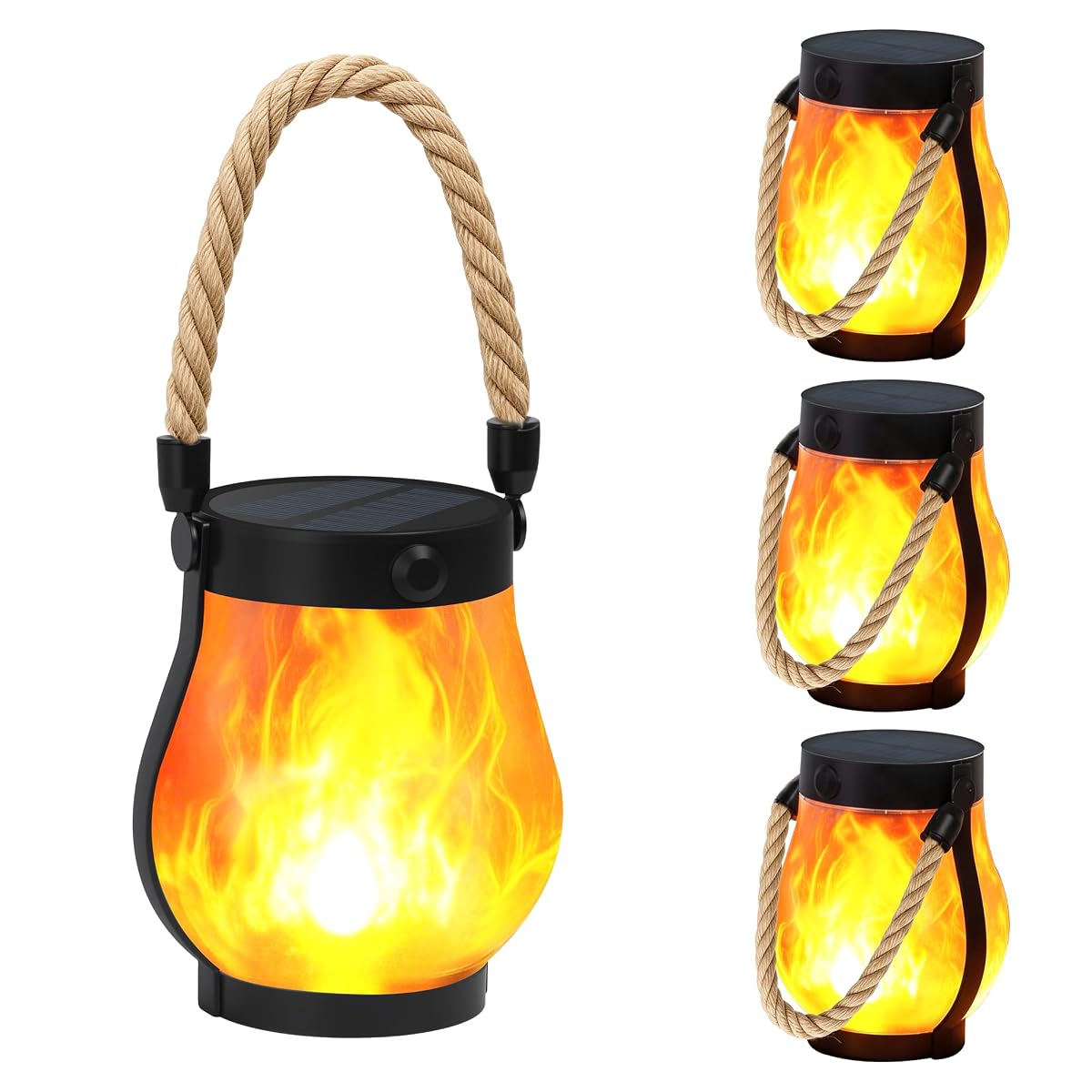 Altmara Solar Lanterns Outdoor 4-Pack with Ultra-Real Flame Lights, Dual