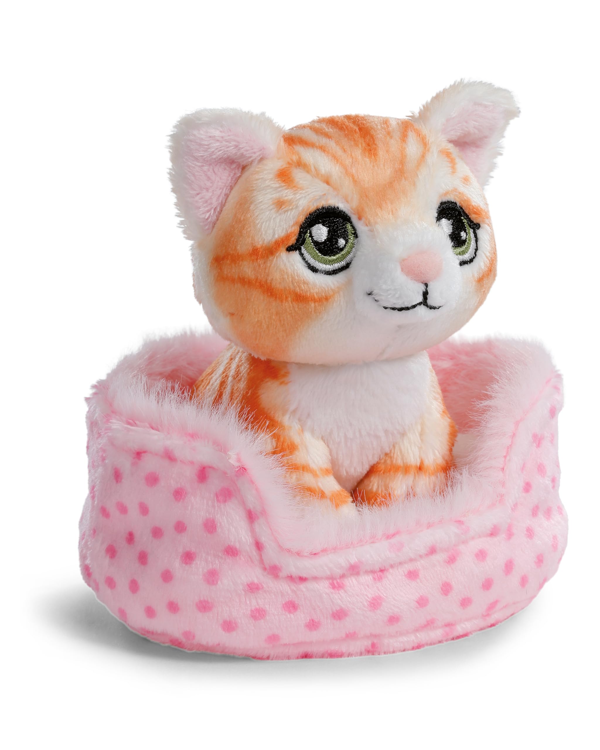 NICI cuddly toy cat, red tabby, 12 cm, in basket