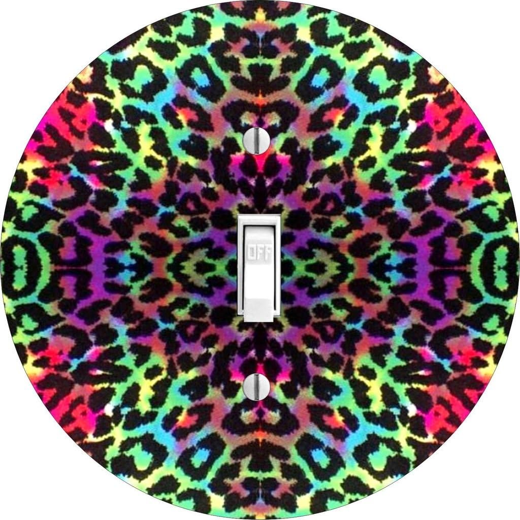 Colorful Leopard Print Hardboard Light Switch Cover for Single
