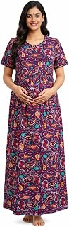 Zipless Feeding Maternity Night Dress Easy Nursing Access Double Layer Feeding Gown Soft Cotton Feeding Nighty with Pocket... Price In India