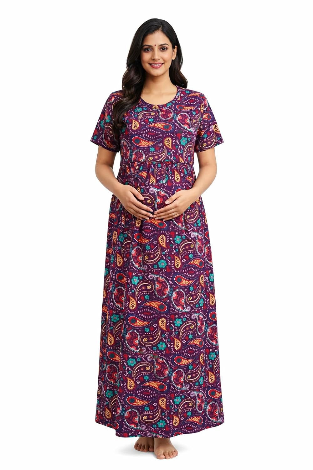 Zipless Feeding Maternity Night Dress Easy Nursing Access Double Layer Feeding Gown Soft Cotton Feeding Nighty with Pocket...