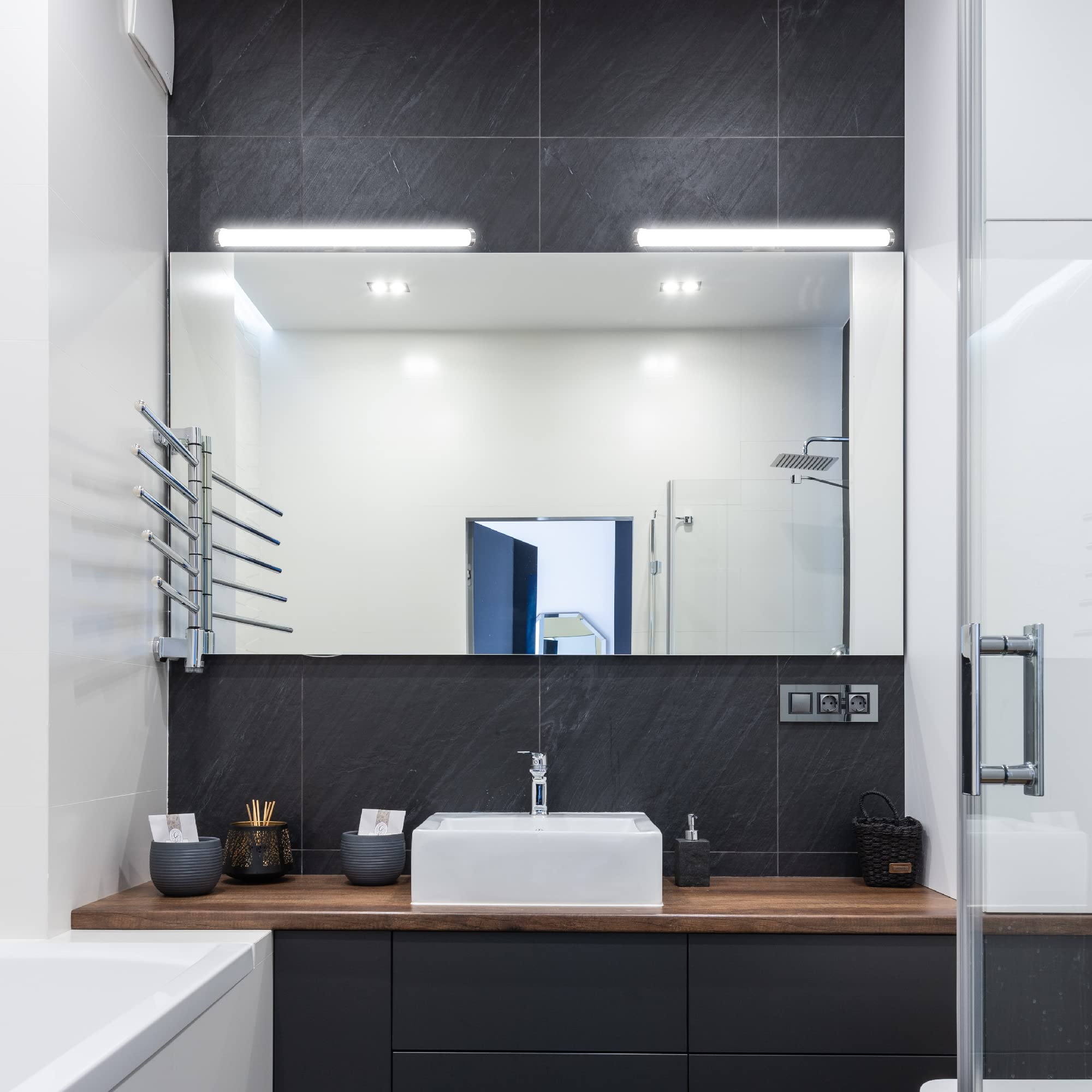 Aourow Lámpara de Espejo LED 40cm 10W 1200lm,Luz de Espejo de Baño Neutra Blanca Súper Brillante 4000K,Impermeable IP44,Aplique de Espejo de Baño No Estroboscópico 230V,Clase II(Sin Interruptor)