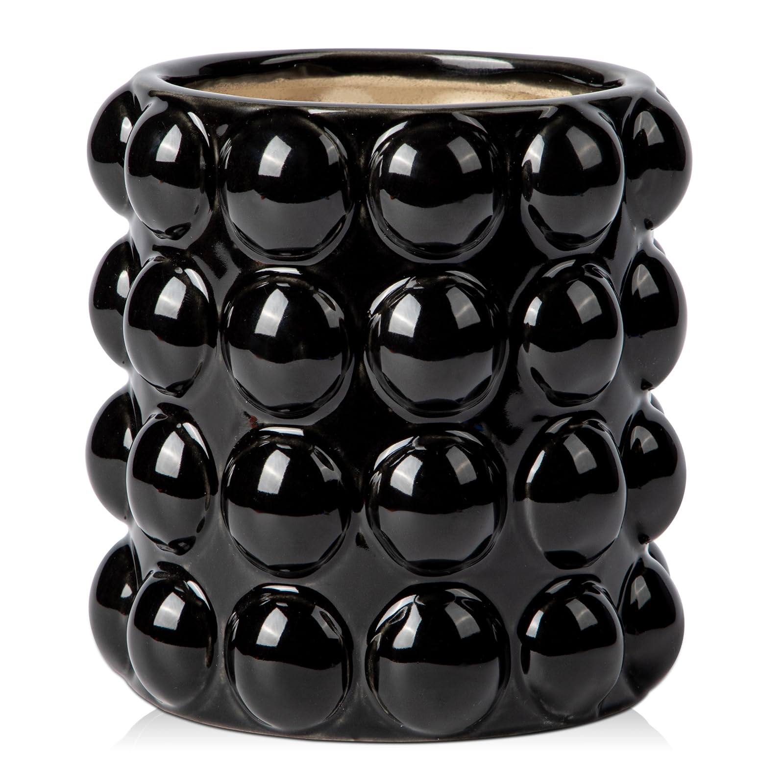 Black Ceramic Vase for Flowers 13cm Bubble Vase Beaded Design Design Handmade Pottery Vases Gift for Home Living Room Bedroom Desk Aesthetic Room Boho Decoration