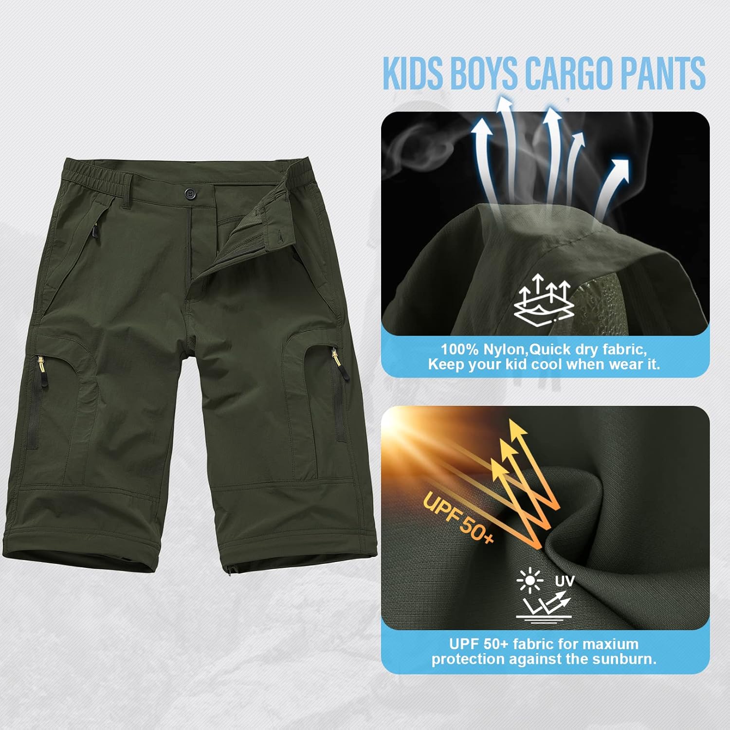Boys Cargo Pants Kids' Hiking Quick Dry Lightweight Convertible Youth Waterproof Outdoor Camping Fishing Scout Pants - Image 4