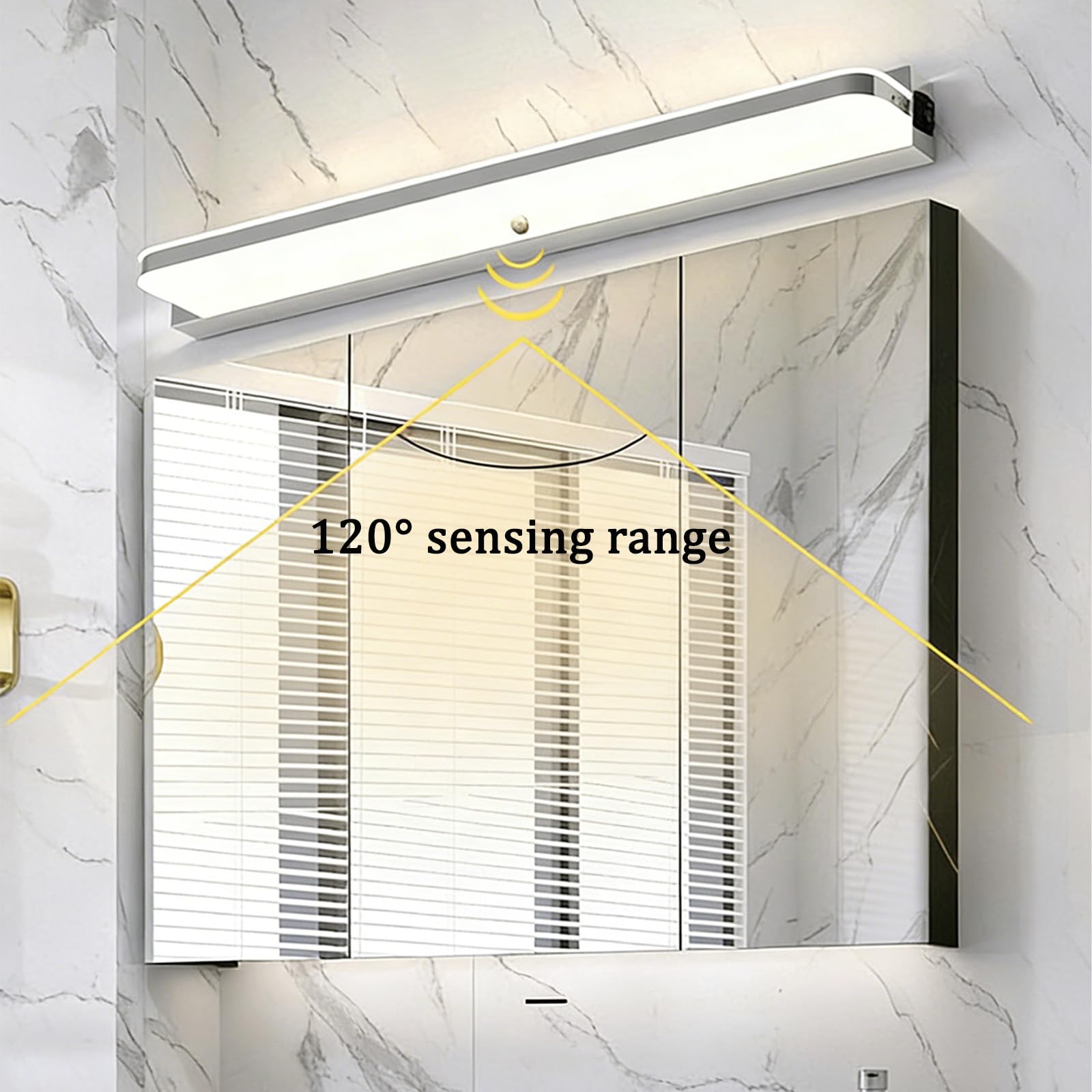 LED Spiegelleuchte Bad Wandleuchten mit Bewegungsmelder Modern Wandbeleuchtung Wasserdicht Wandlampe Bildbeleuchtung für Badzimmer Badschrank Wohnzimmer Schminktisch (Silbernes Neutrales Licht,62cm)