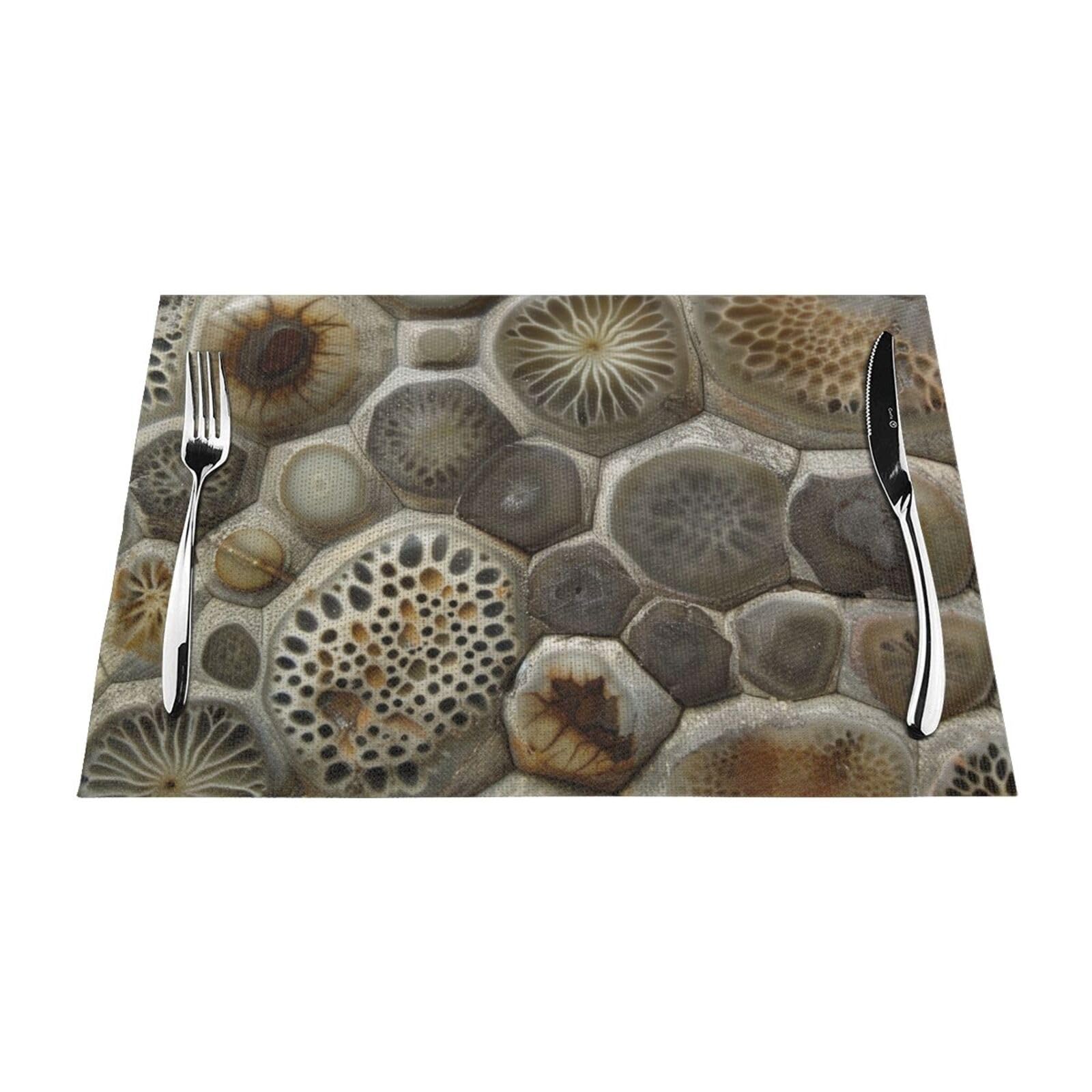 Petoskey Stone Printed PVC Placemat 6 PCS for Kitchen Dining Table Heat-resistand Washable Table Mats 18x12 in