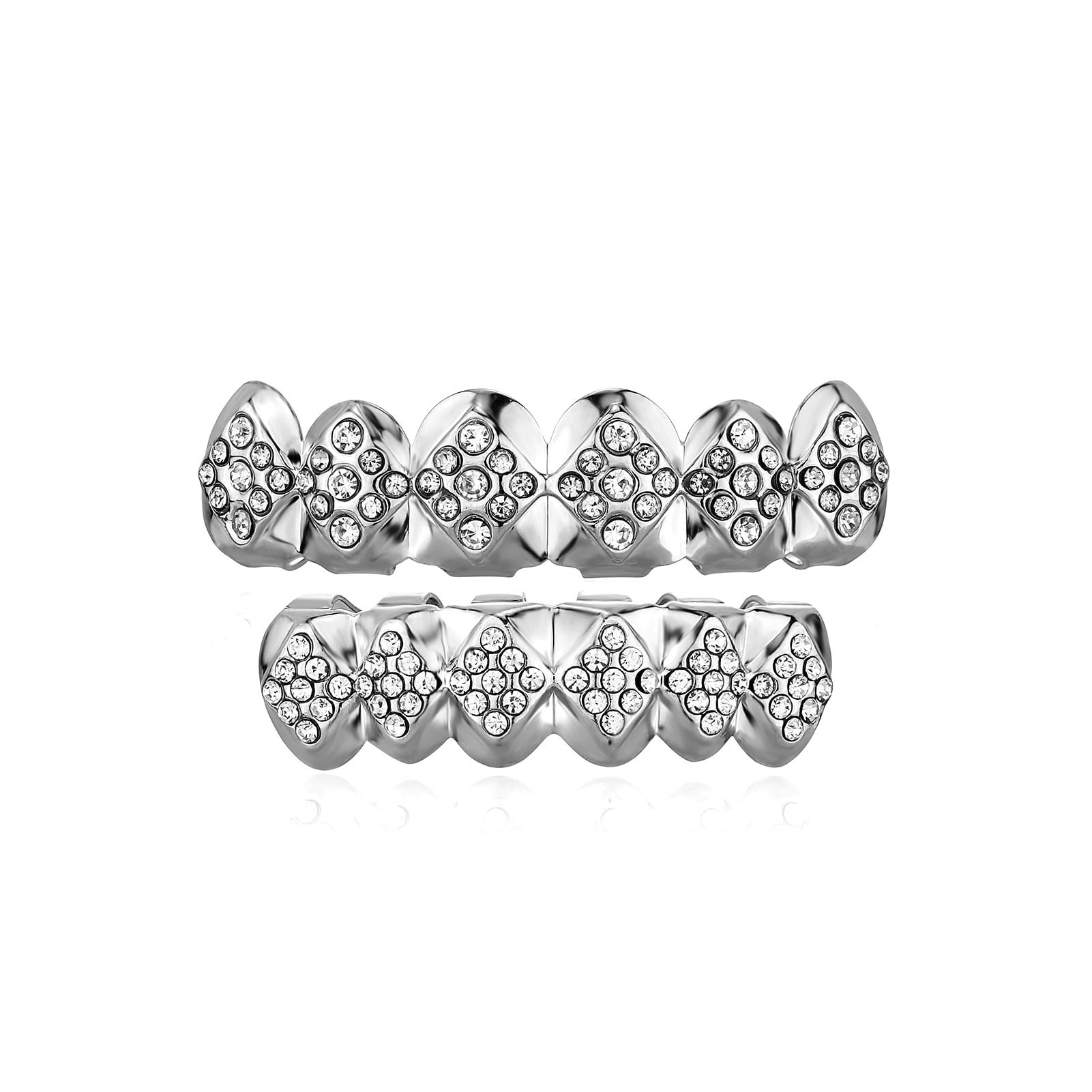 TOPGRILLZ Grills for Your Teeth Men Silver Grillz Teeth Poker Heart Silver Diamond Grillz for Women Hip Hop 18K Gold Plated Cubic Zirconia Rapper Costume Cosplay